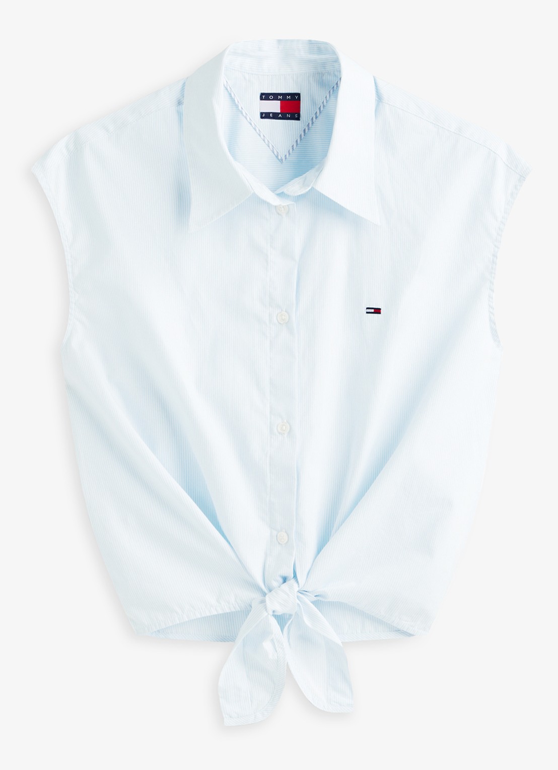 Tommy Hilfiger Top met knoopdetail - voorkant lichtblauw