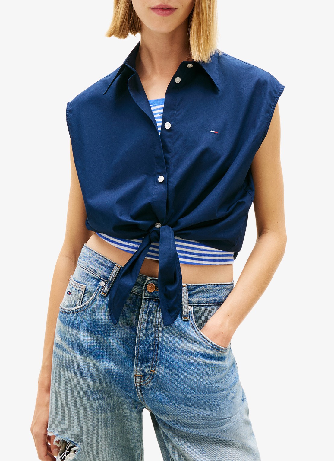 Tommy Hilfiger Top met knoopdetail - detail donkerblauw