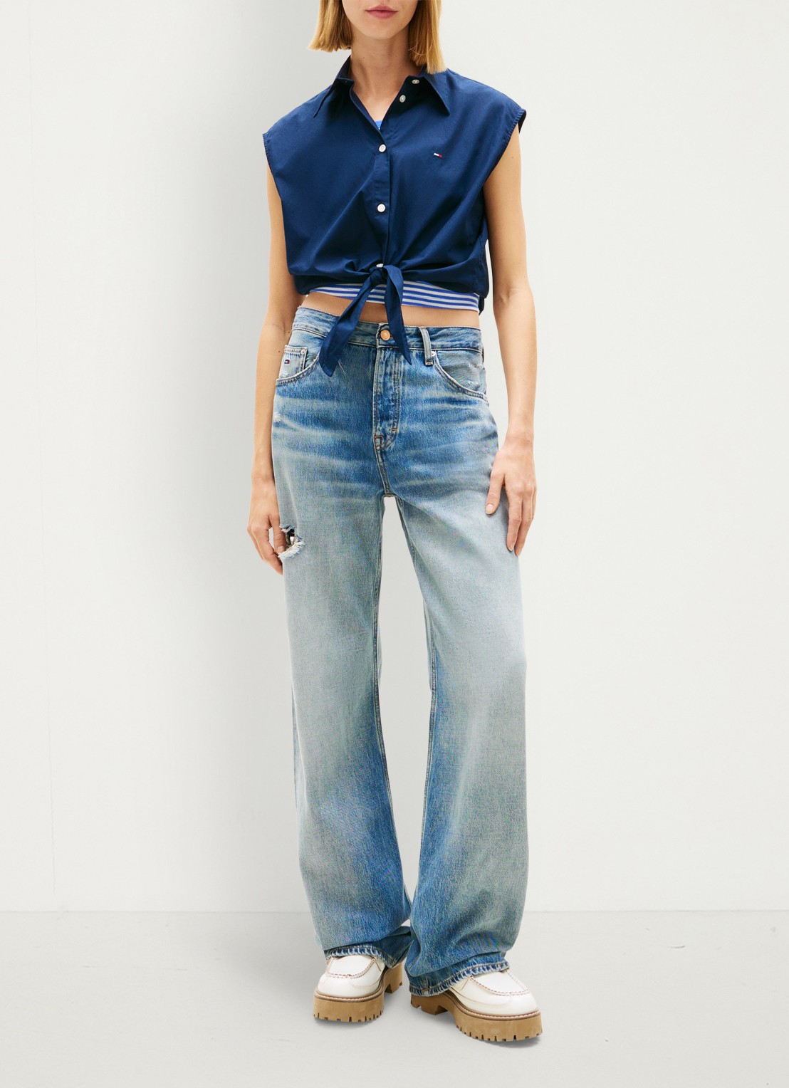 Tommy Hilfiger Top met knoopdetail - detail 2 donkerblauw