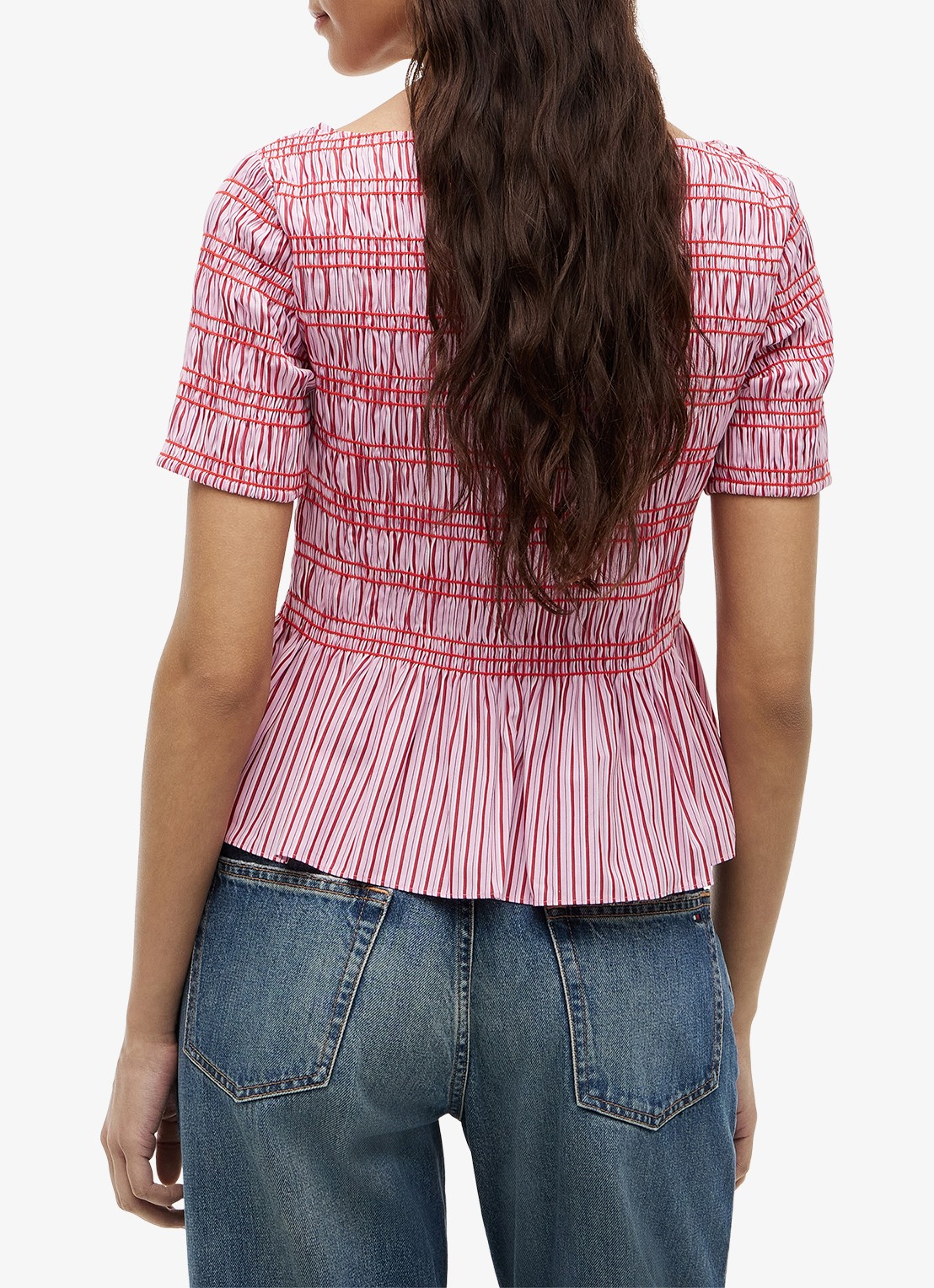 Tommy Hilfiger Top met peplum en streepprint - achterkant 5 roze