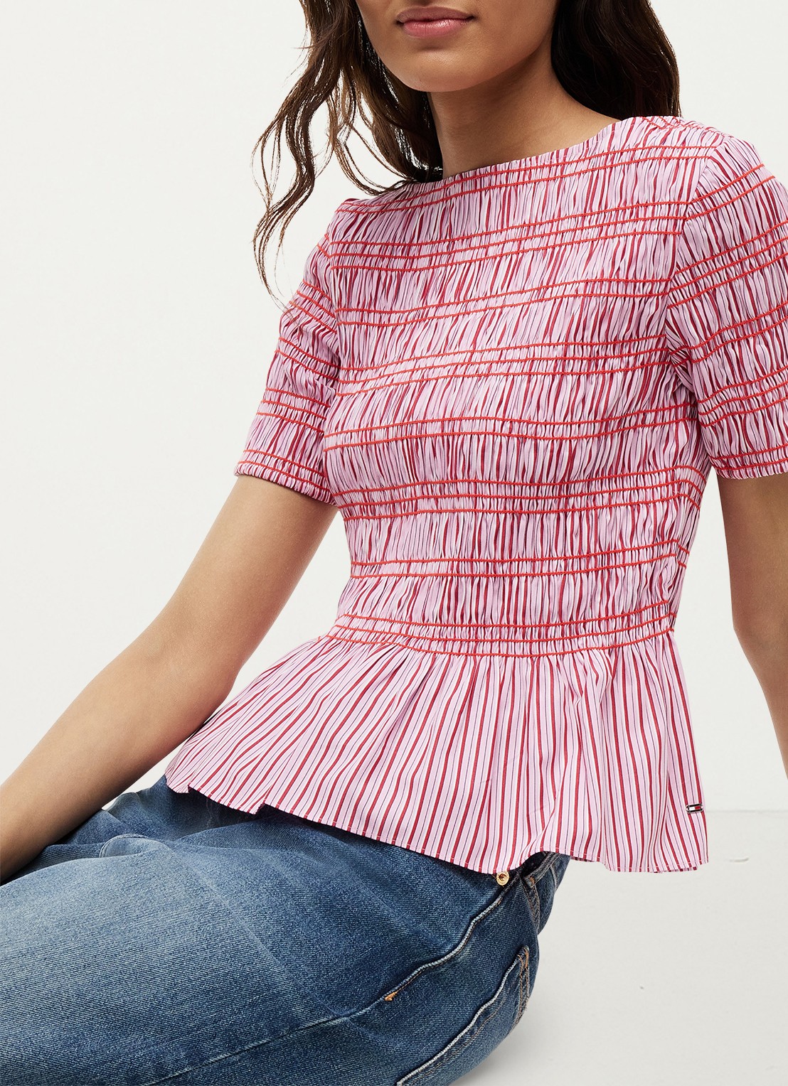 Tommy Hilfiger Top met peplum en streepprint - detail 2 roze