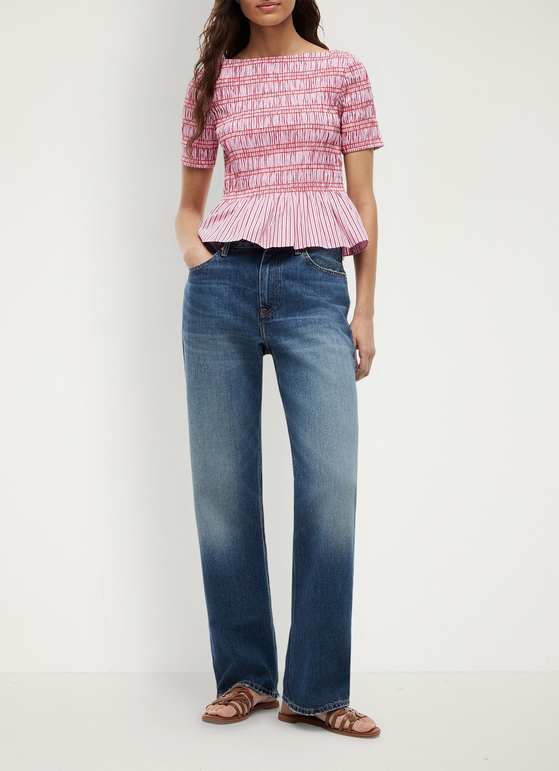 Tommy Hilfiger Top met peplum en streepprint - voorkant 4 roze