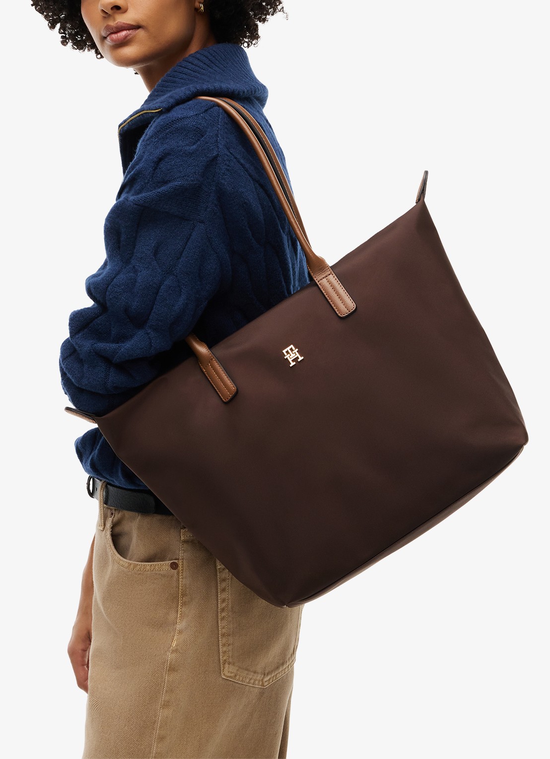Tommy Hilfiger Tote shopper met logo - detail fondant brown-gug / bruin