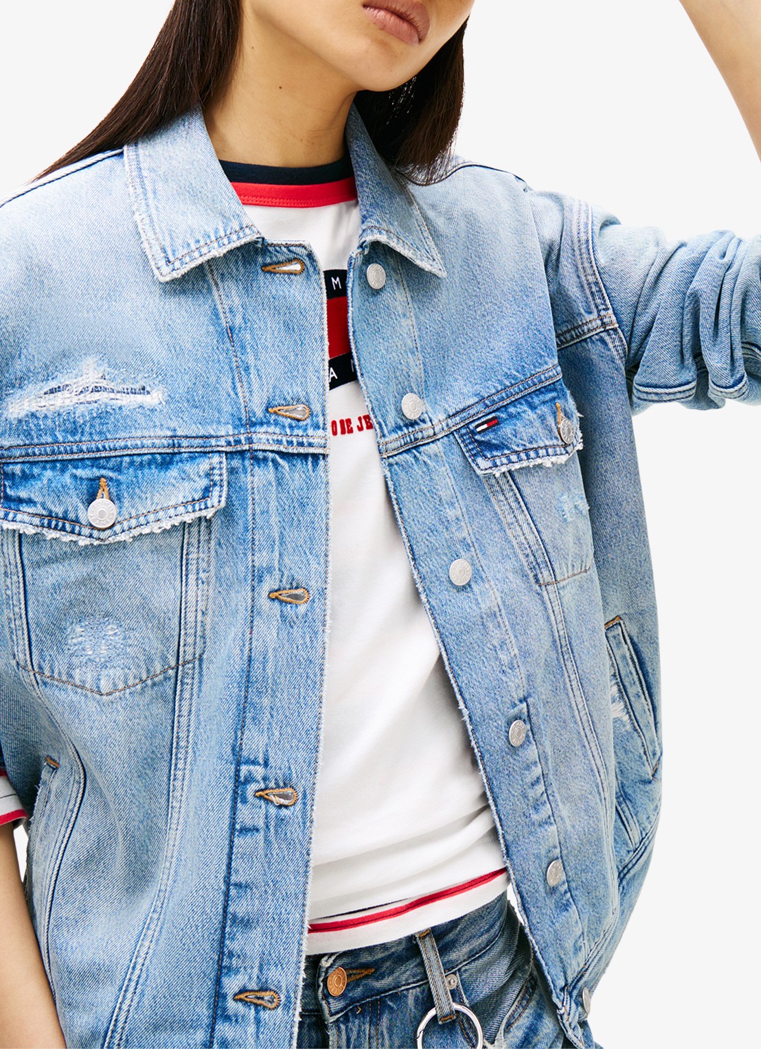 Tommy Hilfiger Trucker spijkerjas met steekzakken - detail 3 lichtblauw