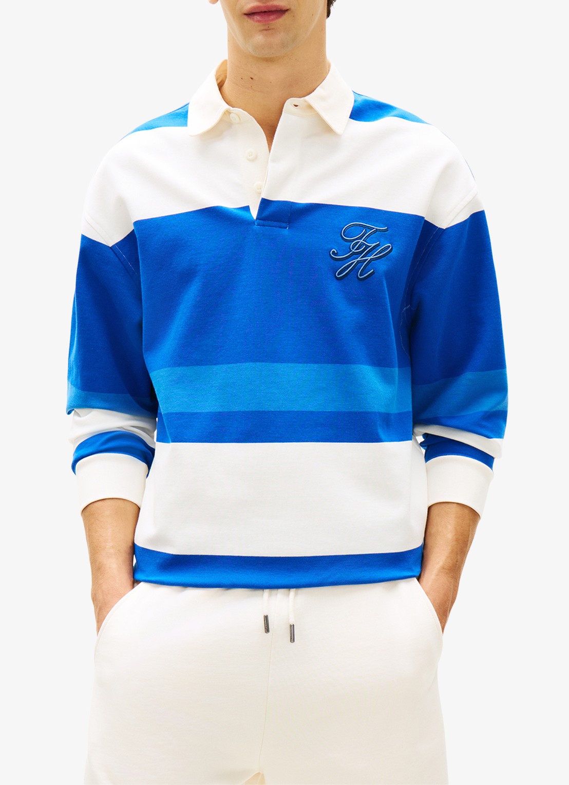 Tommy Hilfiger Trui met polokraag en streepprint - detail 4 blauw