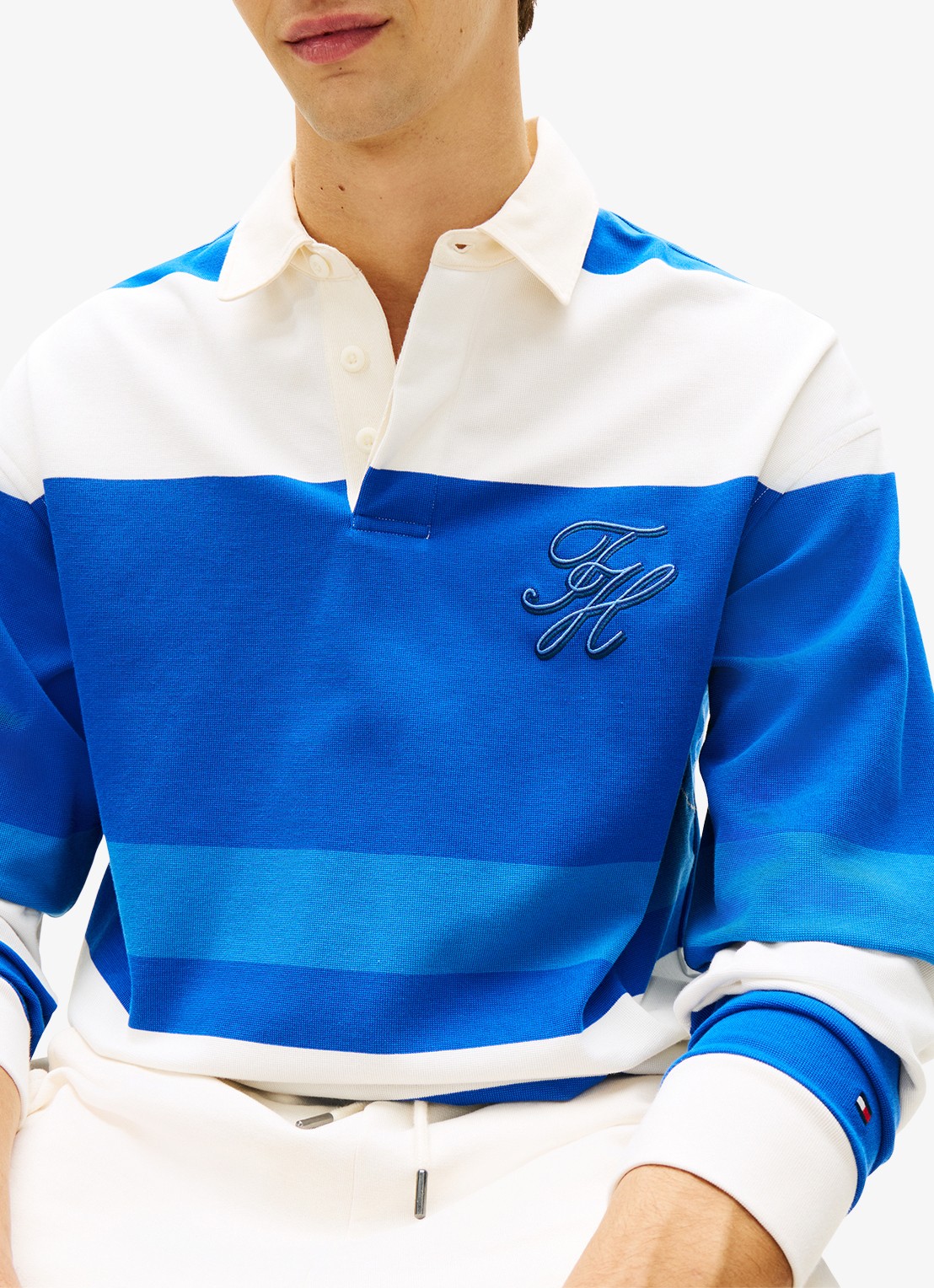 Tommy Hilfiger Trui met polokraag en streepprint - detail 5 blauw
