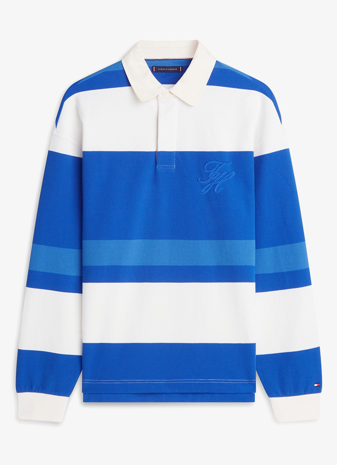 Tommy Hilfiger Trui met polokraag en streepprint - voorkant 2 blauw