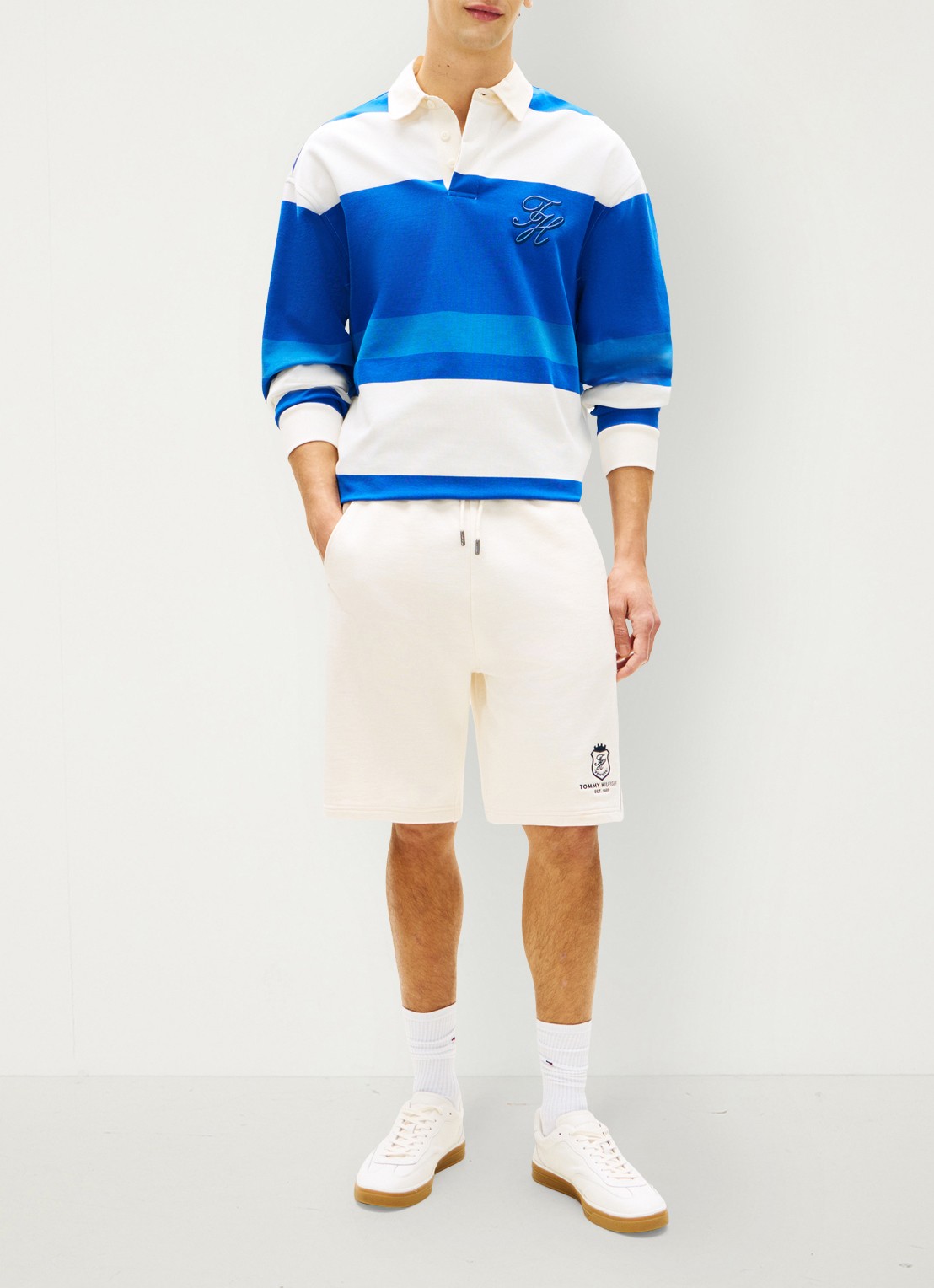 Tommy Hilfiger Trui met polokraag en streepprint - voorkant 3 blauw