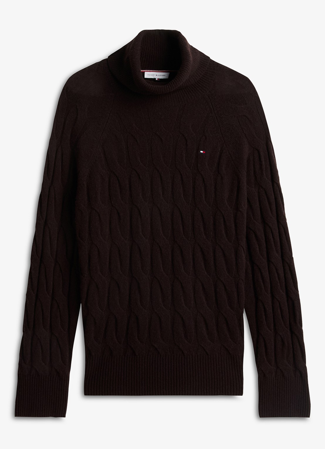 Tommy Hilfiger Trui van wol met col  - voorkant 2 donkerbruin