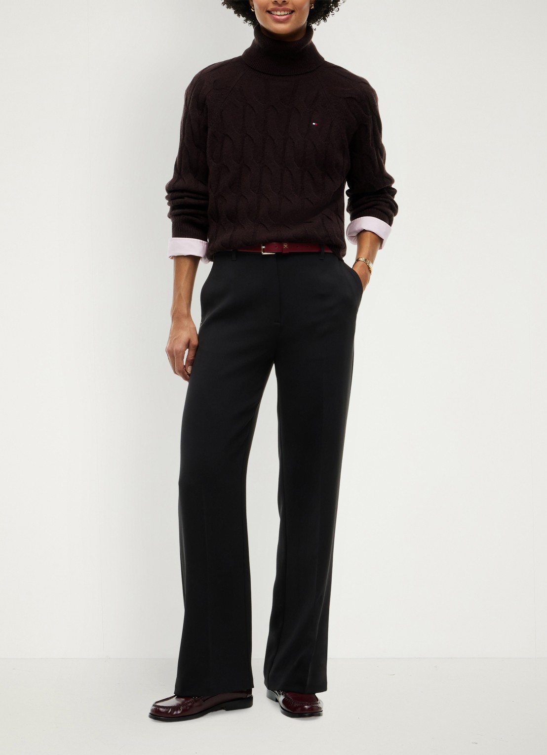Tommy Hilfiger Trui van wol met col  - voorkant 3 donkerbruin