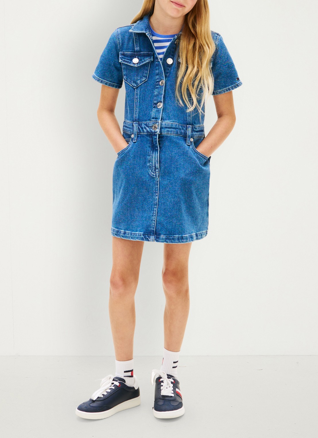 Tommy Hilfiger Tuniekjurk van denim met steekzakken - voorkant 5 donkerblauw