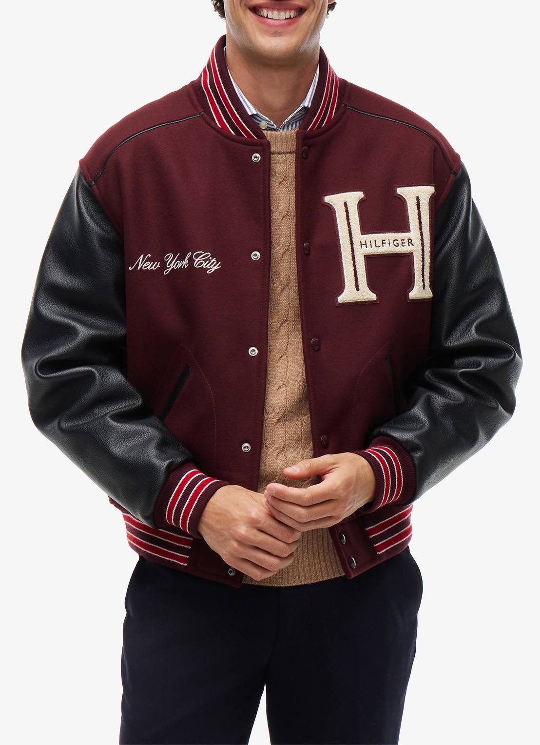 Tommy Hilfiger Varsity baseball jack in kasjmierblend  - detail bordeauxrood