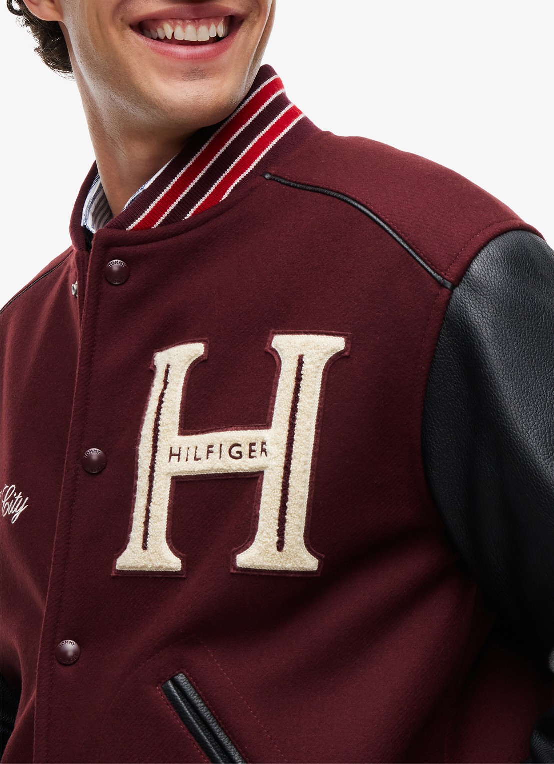 Tommy Hilfiger Varsity baseball jack in kasjmierblend  - detail 3 bordeauxrood