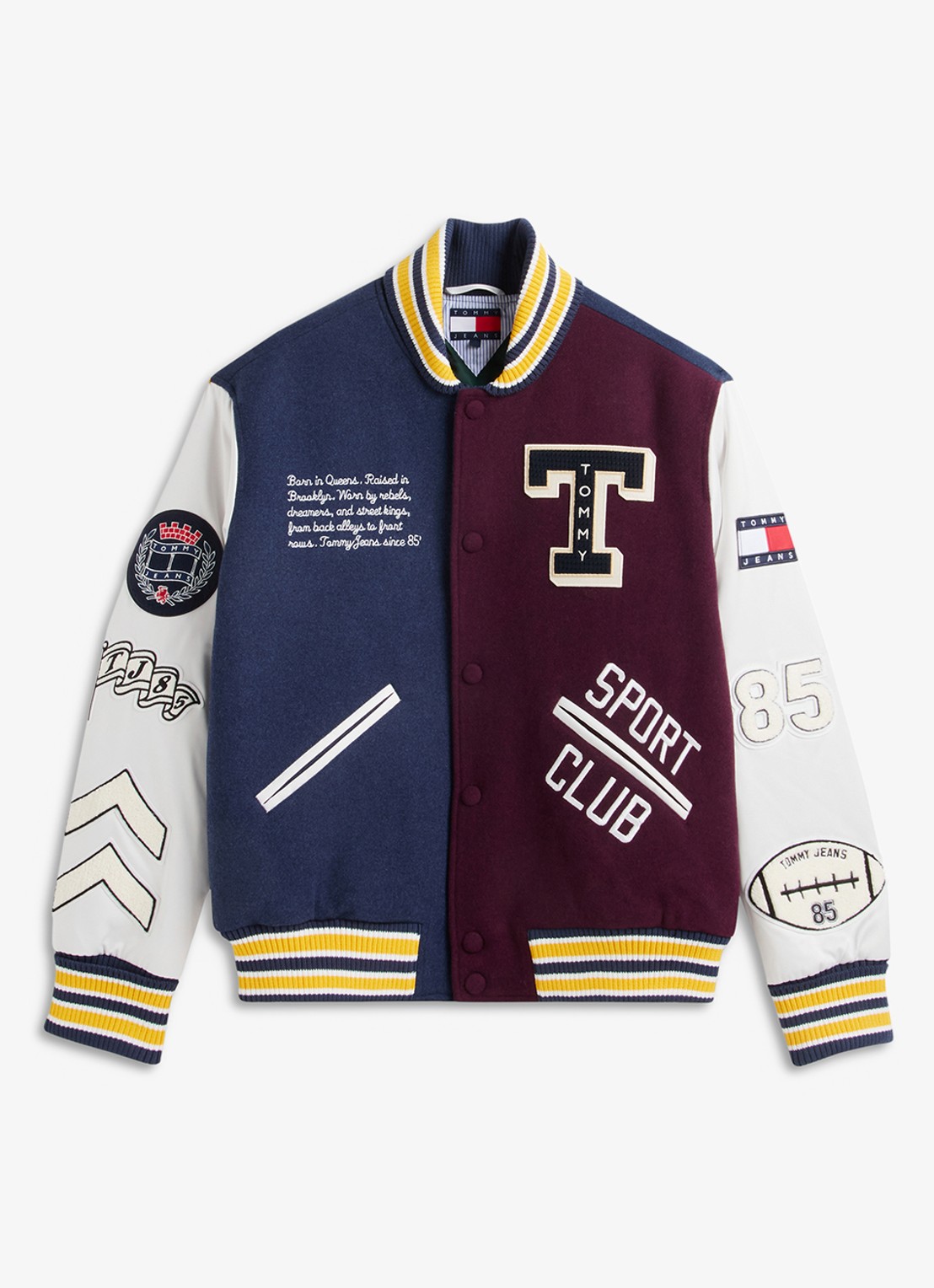 Tommy Hilfiger Varsity baseball jack in wolblend met logo  - voorkant 5 blauw