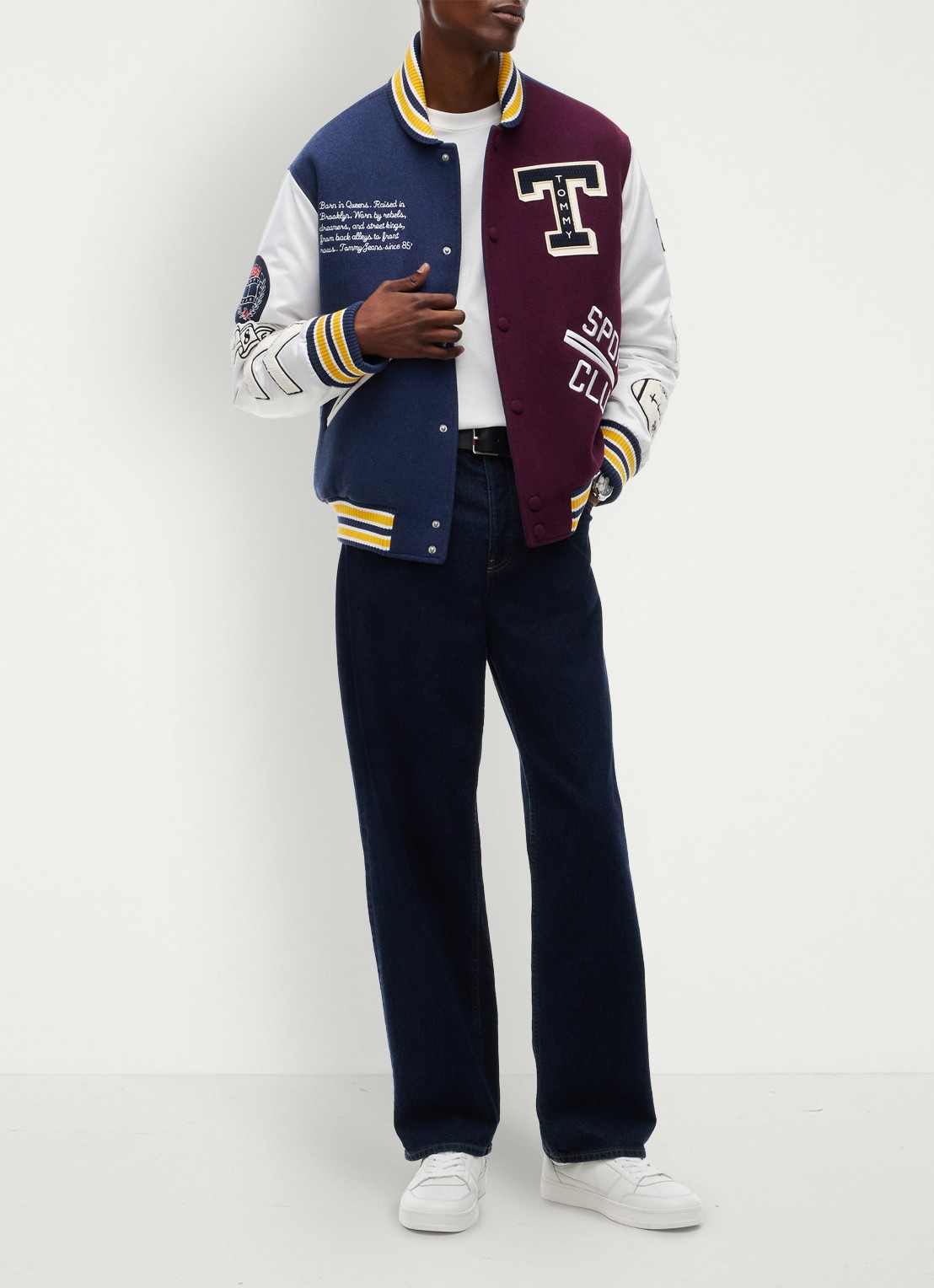 Tommy Hilfiger Varsity baseball jack in wolblend met logo  - voorkant 6 blauw