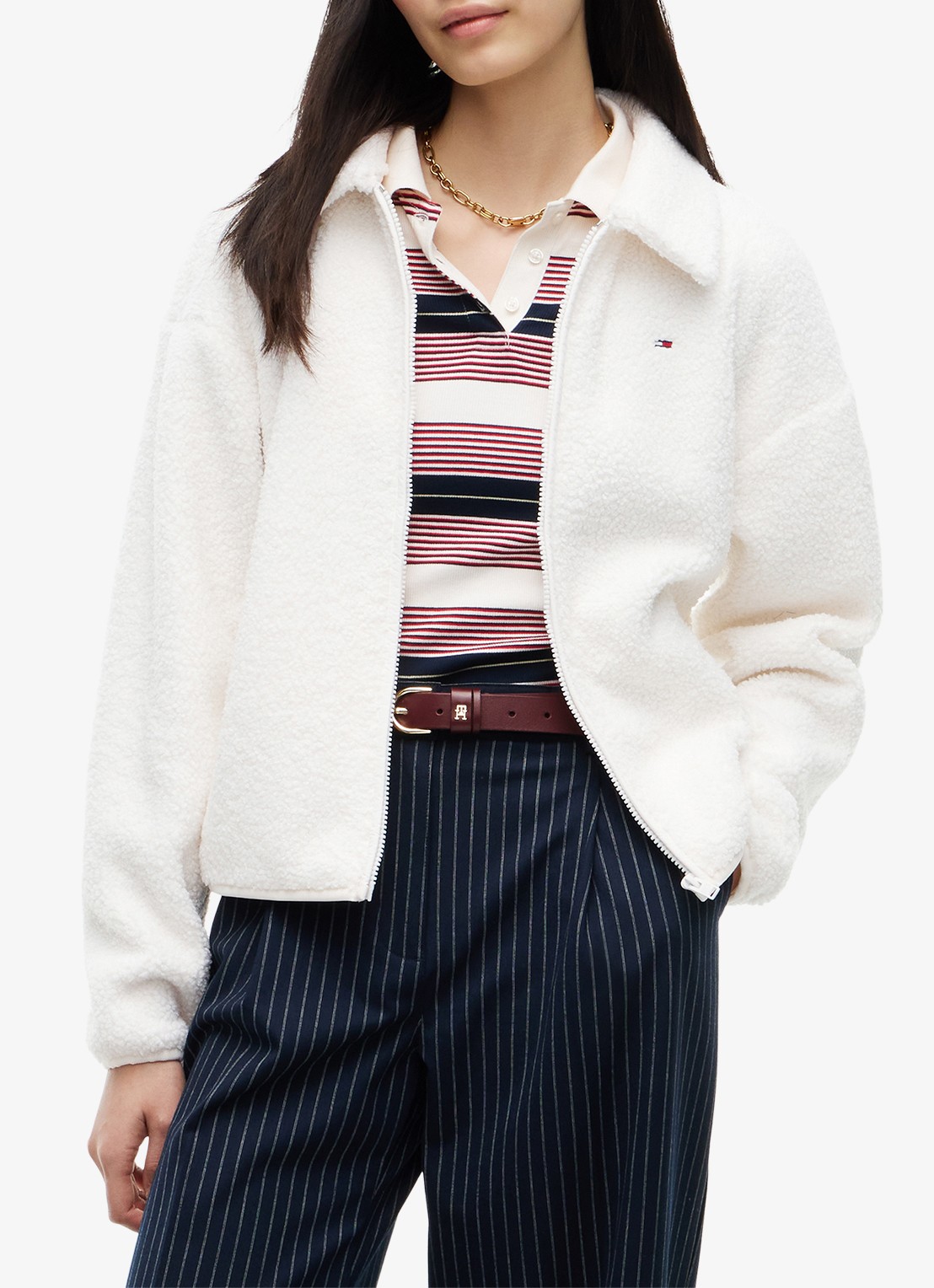 Tommy Hilfiger Vest van teddy met ruit dessin - detail wit