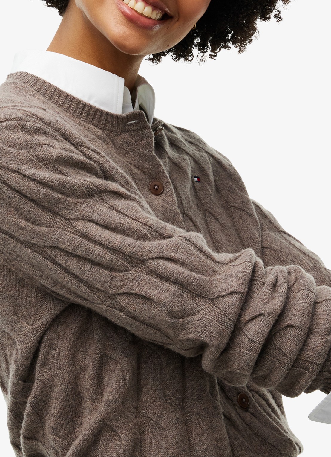 Tommy Hilfiger Vest van wol met logo  - detail 2 bruin