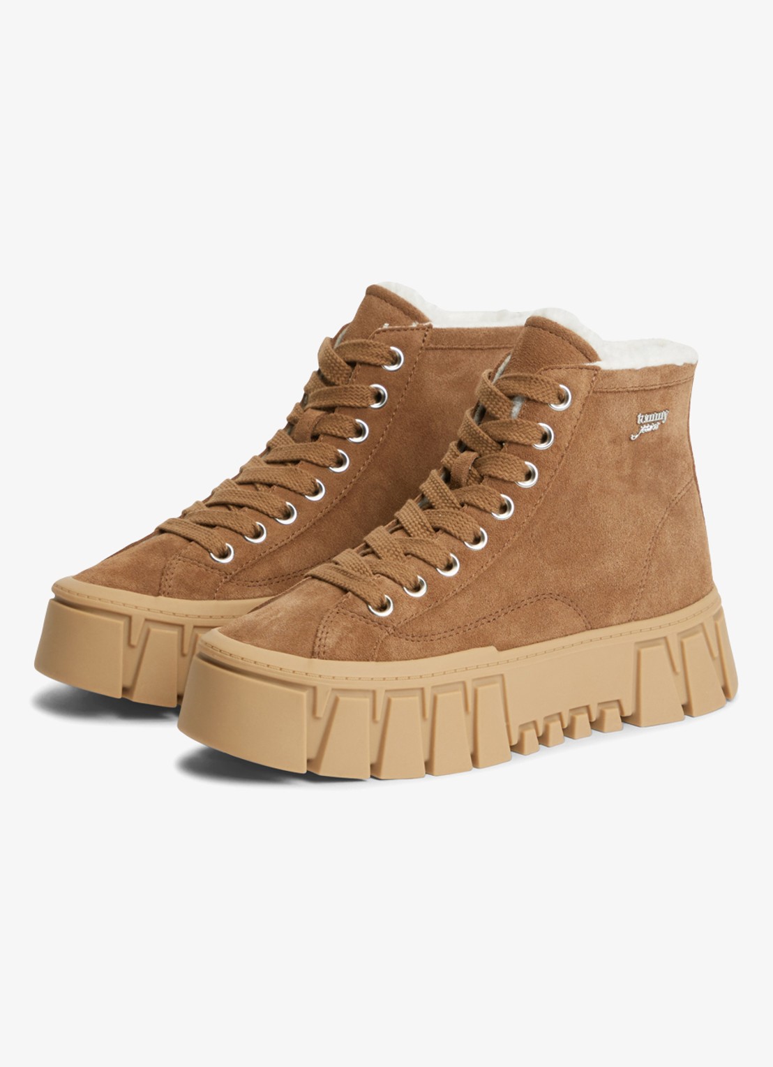 Tommy Hilfiger Veterschoen van suède met plateauzool  - detail camel