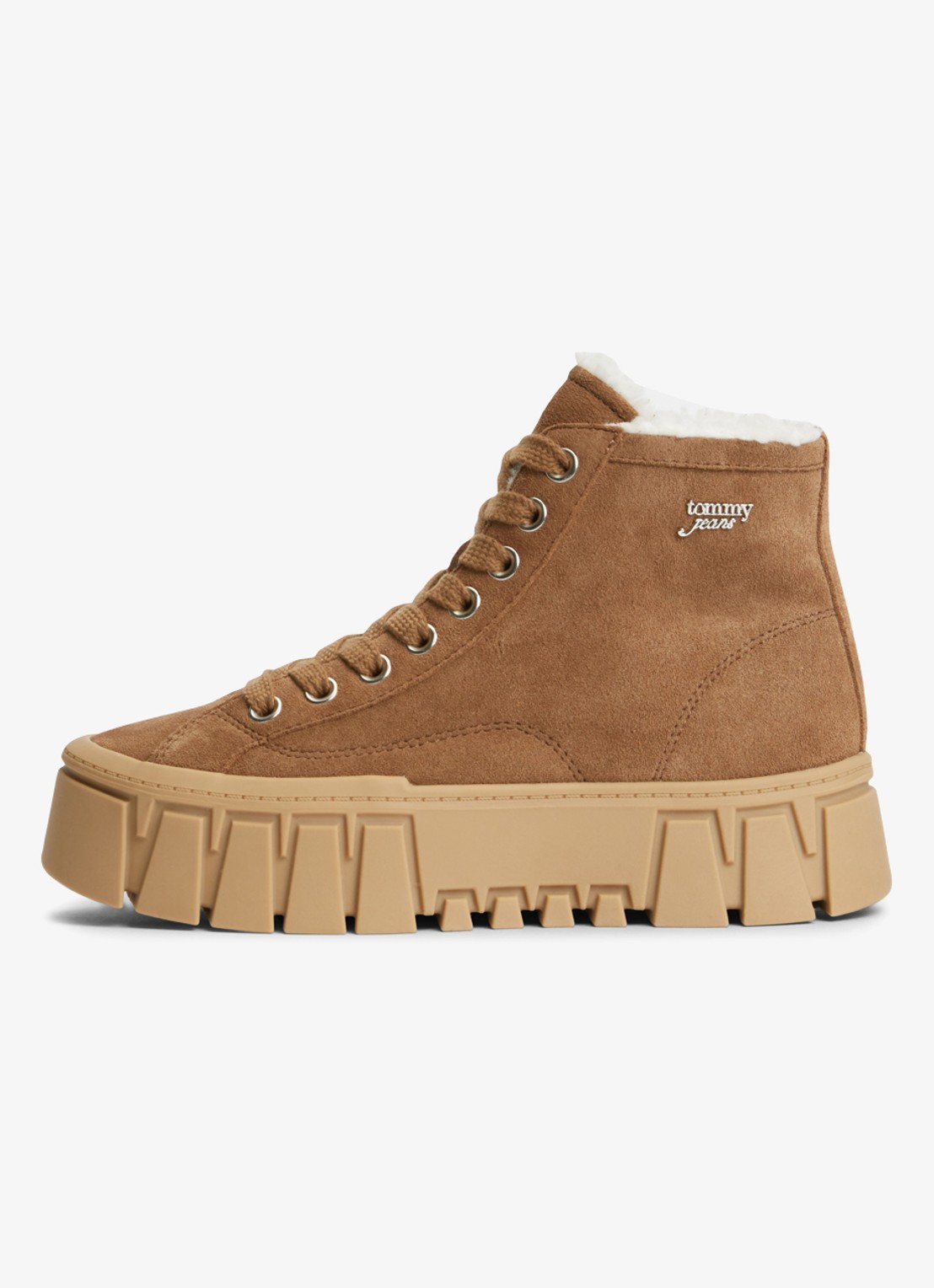 Tommy Hilfiger Veterschoen van suède met plateauzool  - detail 3 camel