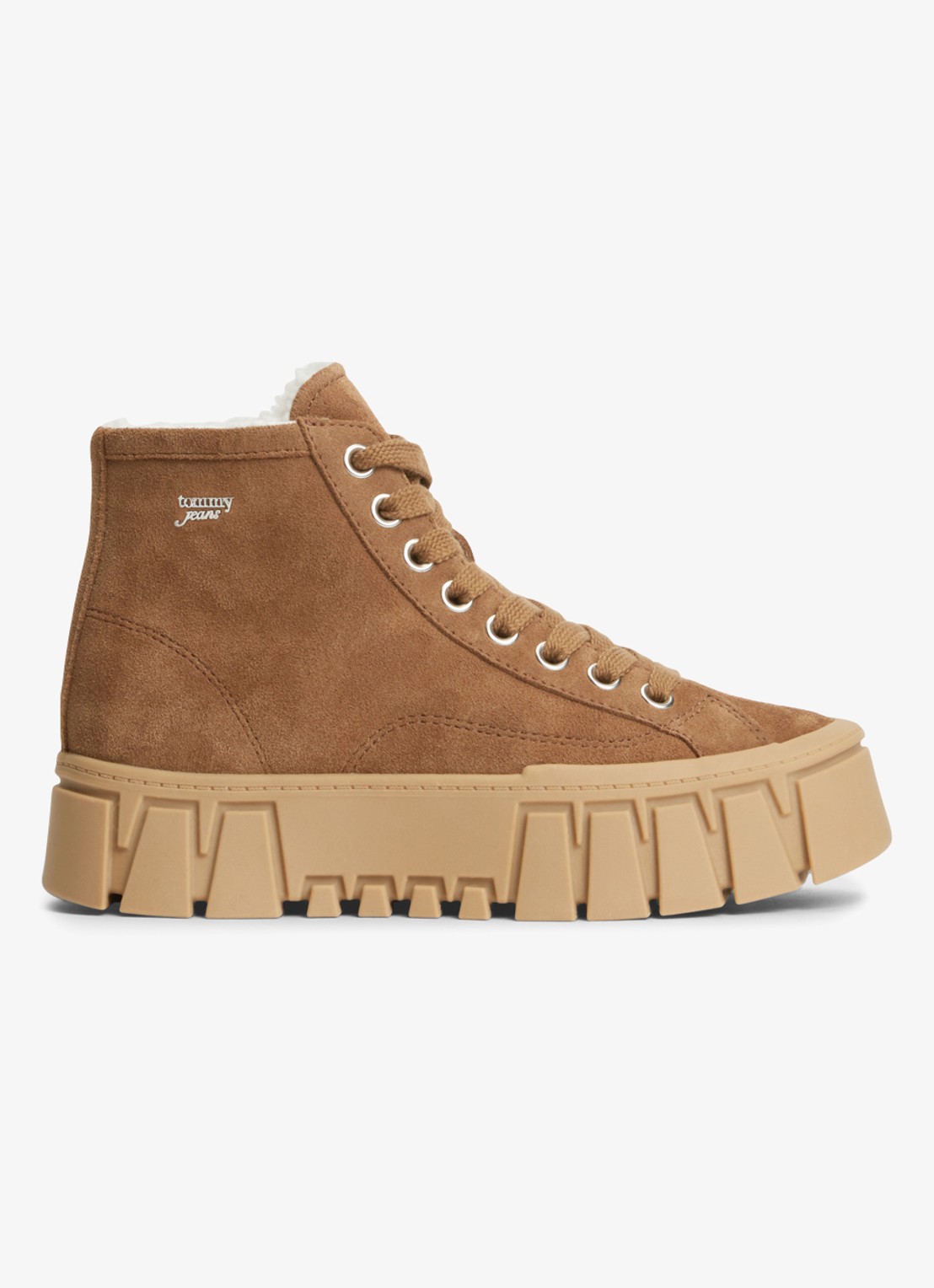 Tommy Hilfiger Veterschoen van suède met plateauzool  - voorkant 5 camel