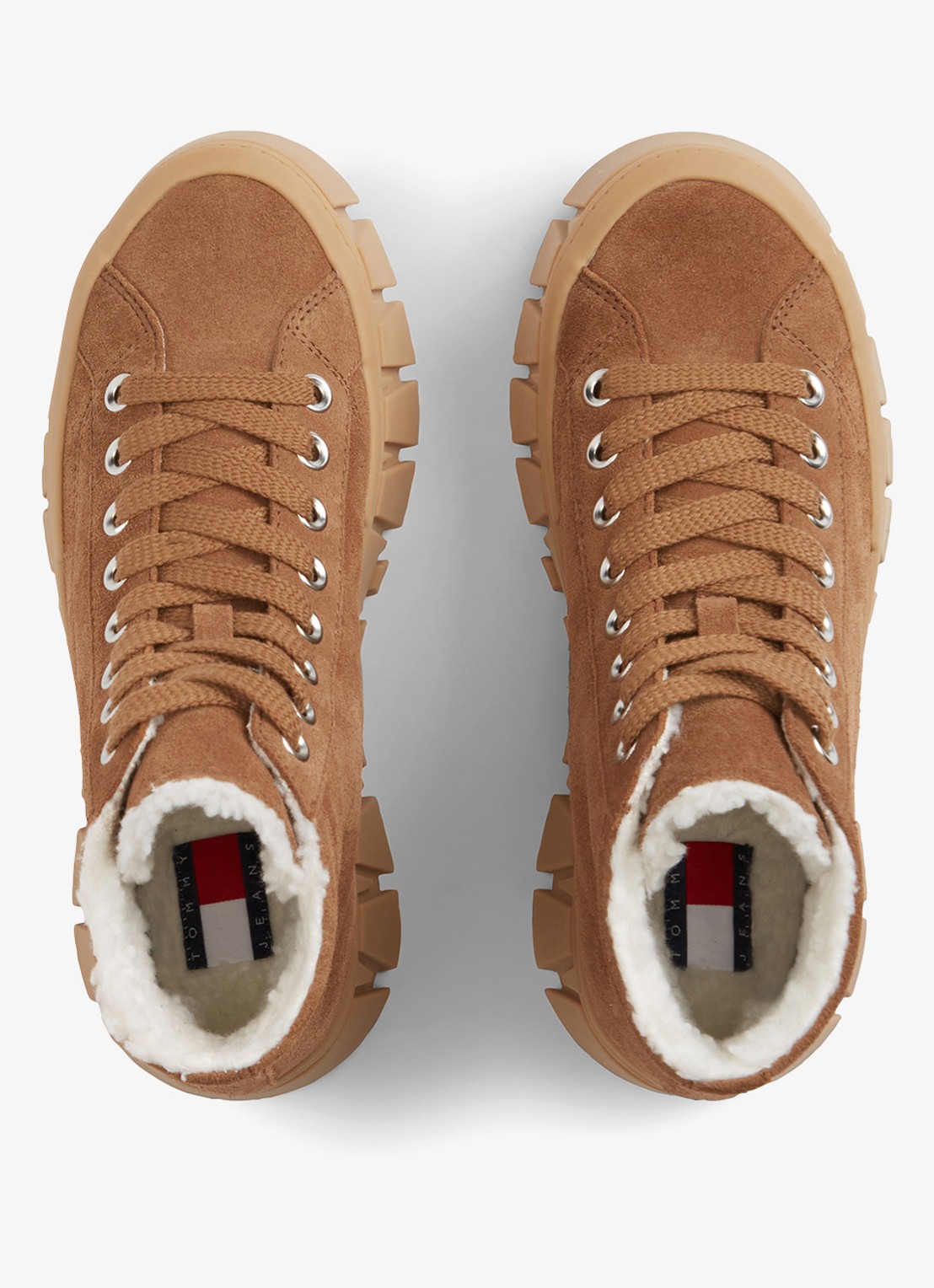 Tommy Hilfiger Veterschoen van suède met plateauzool  - voorkant 6 camel