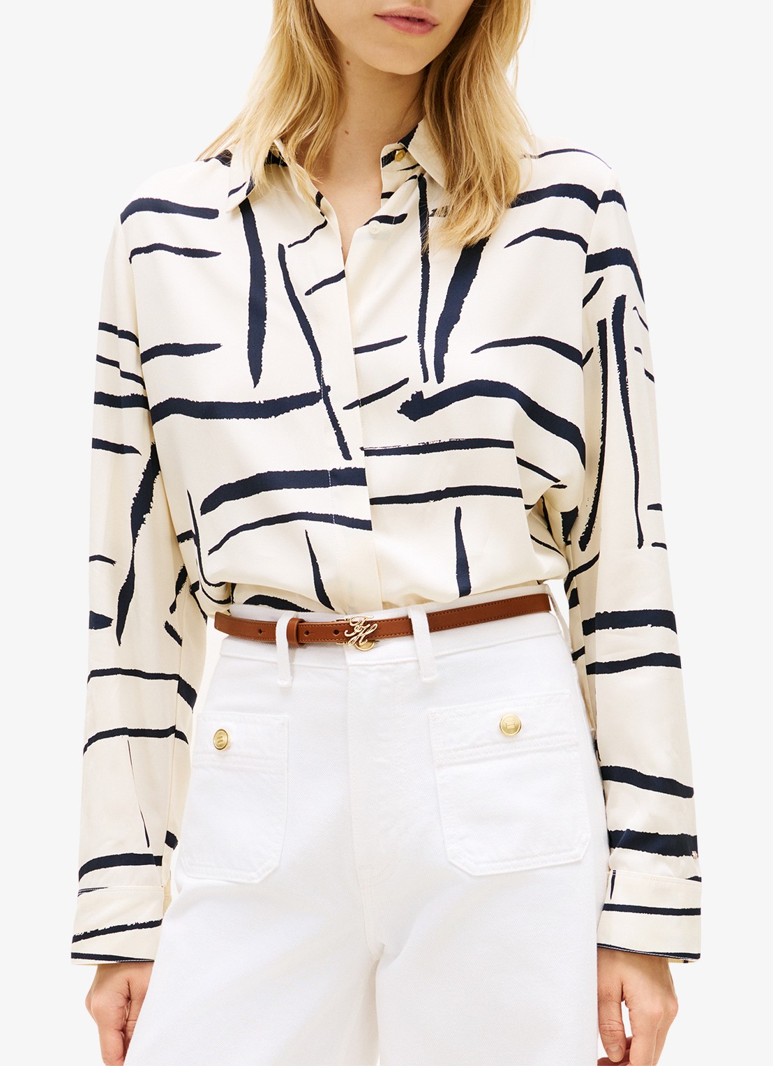 Tommy Hilfiger Vis blouse met grafische print - detail 4 beige