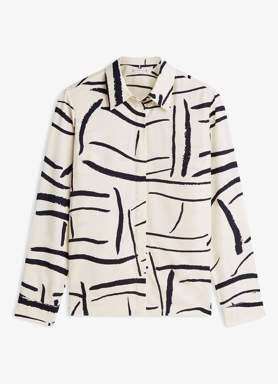 Tommy Hilfiger Vis blouse met grafische print - voorkant 2 beige
