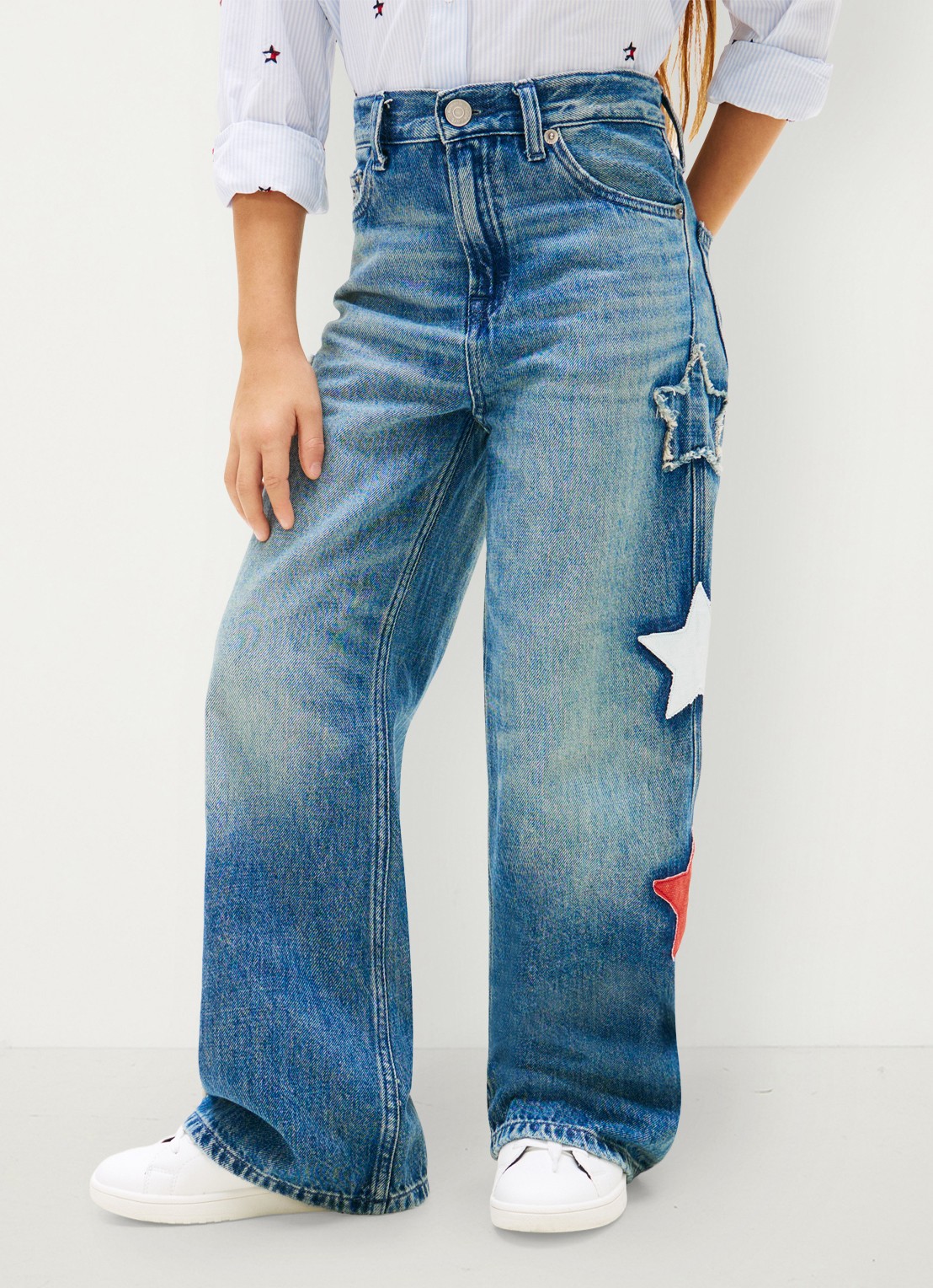 Tommy Hilfiger Wide leg jeans met borduring - detail indigo