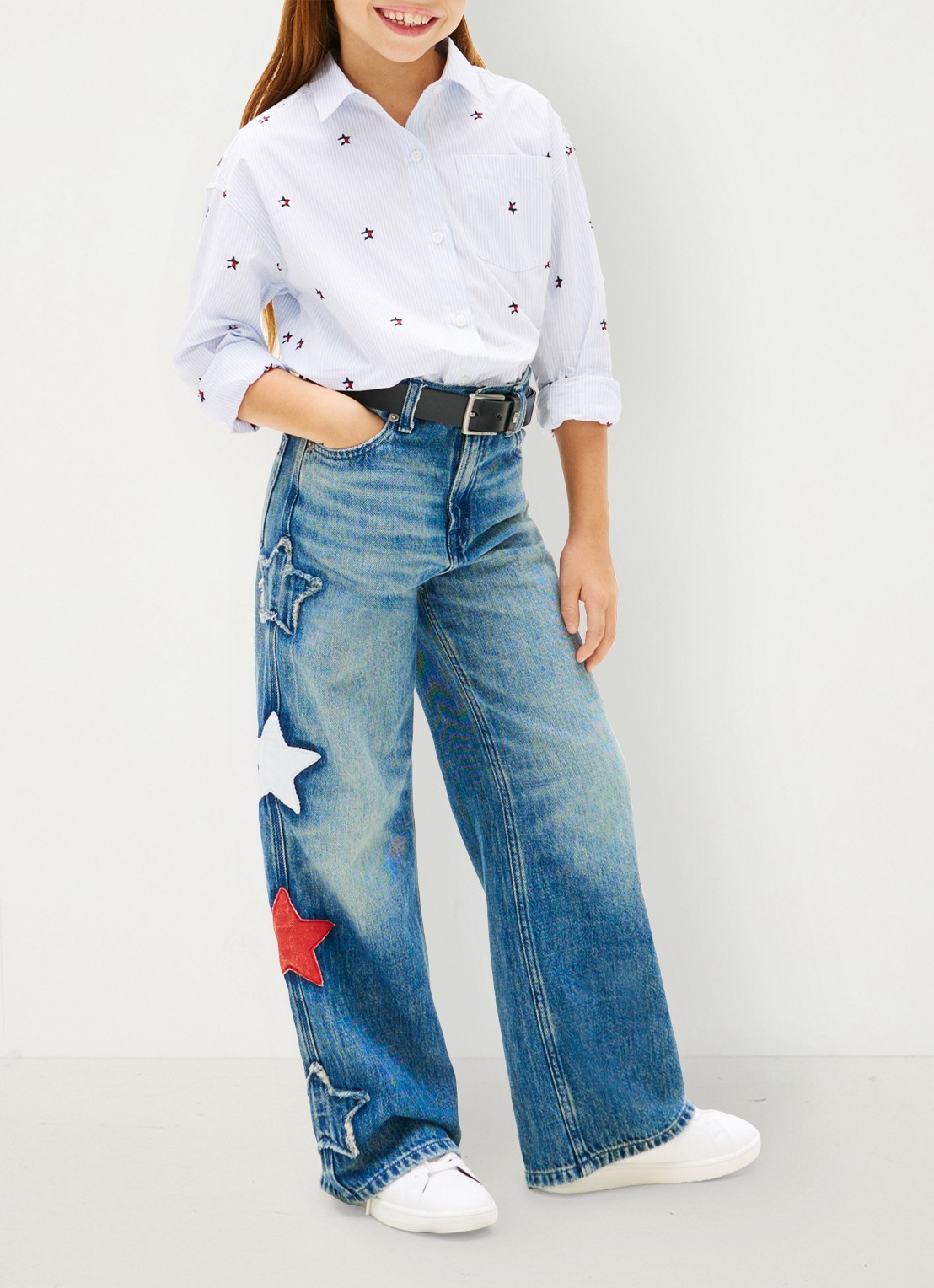 Tommy Hilfiger Wide leg jeans met borduring - voorkant 4 indigo