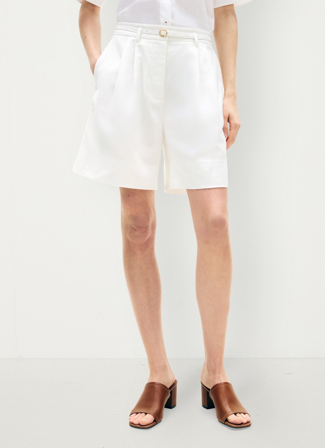 Tommy Hilfiger Wide leg korte broek van linnen met steekzakken - detail 4 wit
