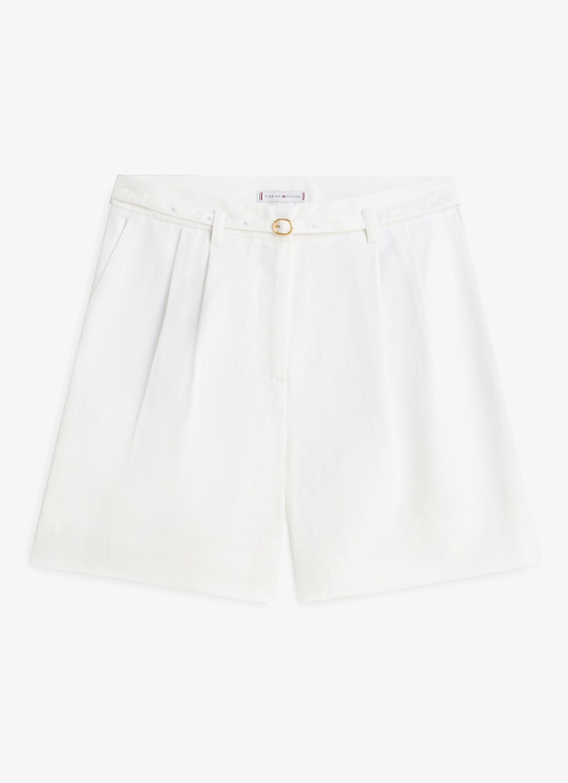 Tommy Hilfiger Wide leg korte broek van linnen met steekzakken - voorkant wit