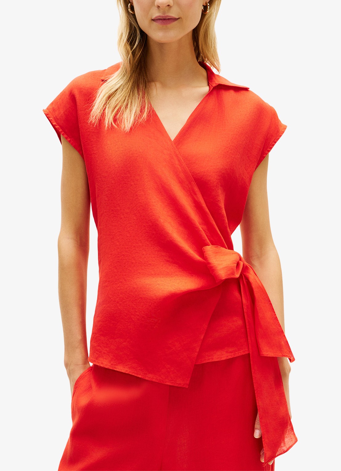 Tommy Hilfiger Wikkeltop van linnen - detail 4 felrood