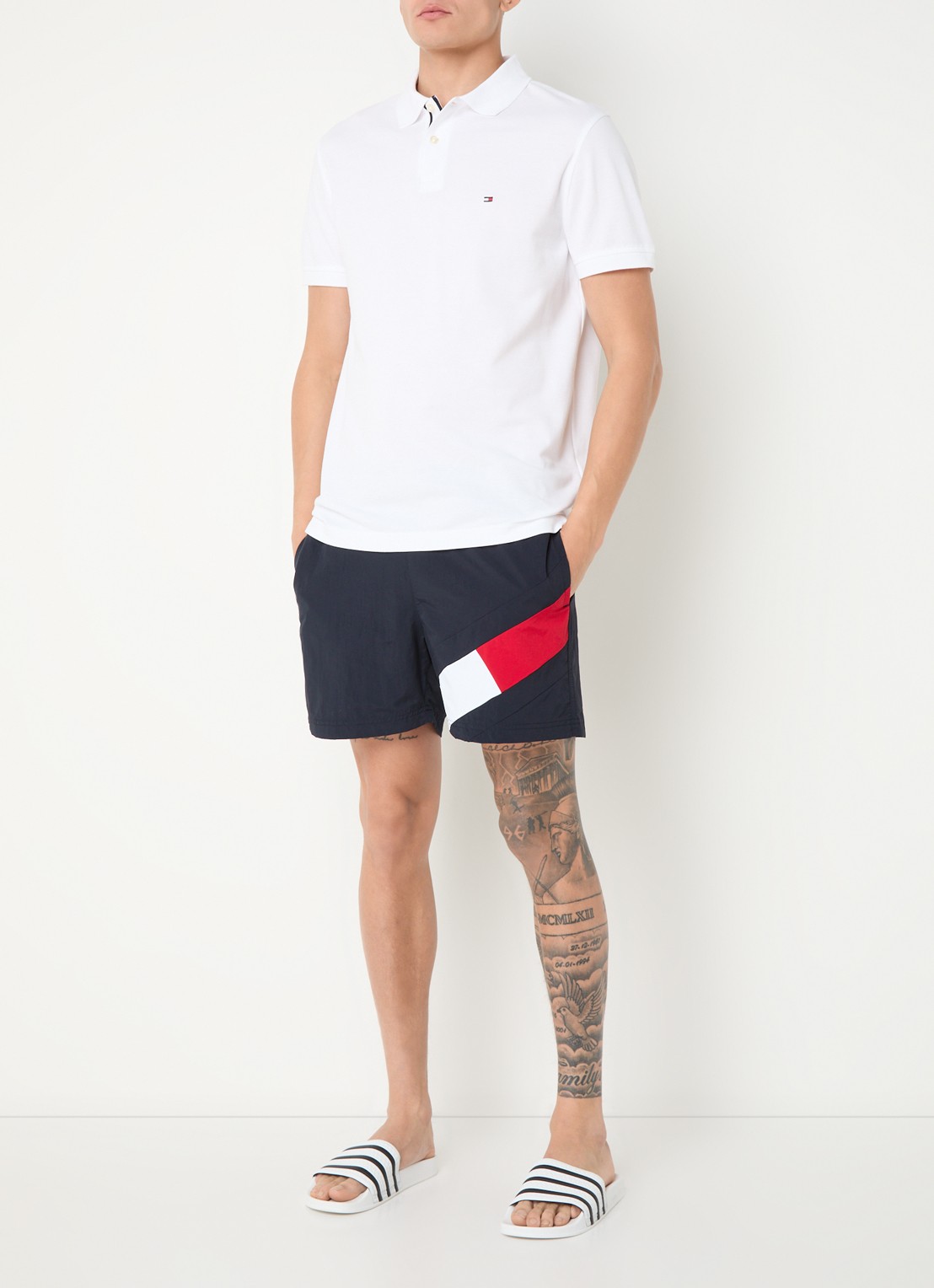Tommy Hilfiger Zwemshorts met logoprint en steekzakken - voorkant 2 donkerblauw