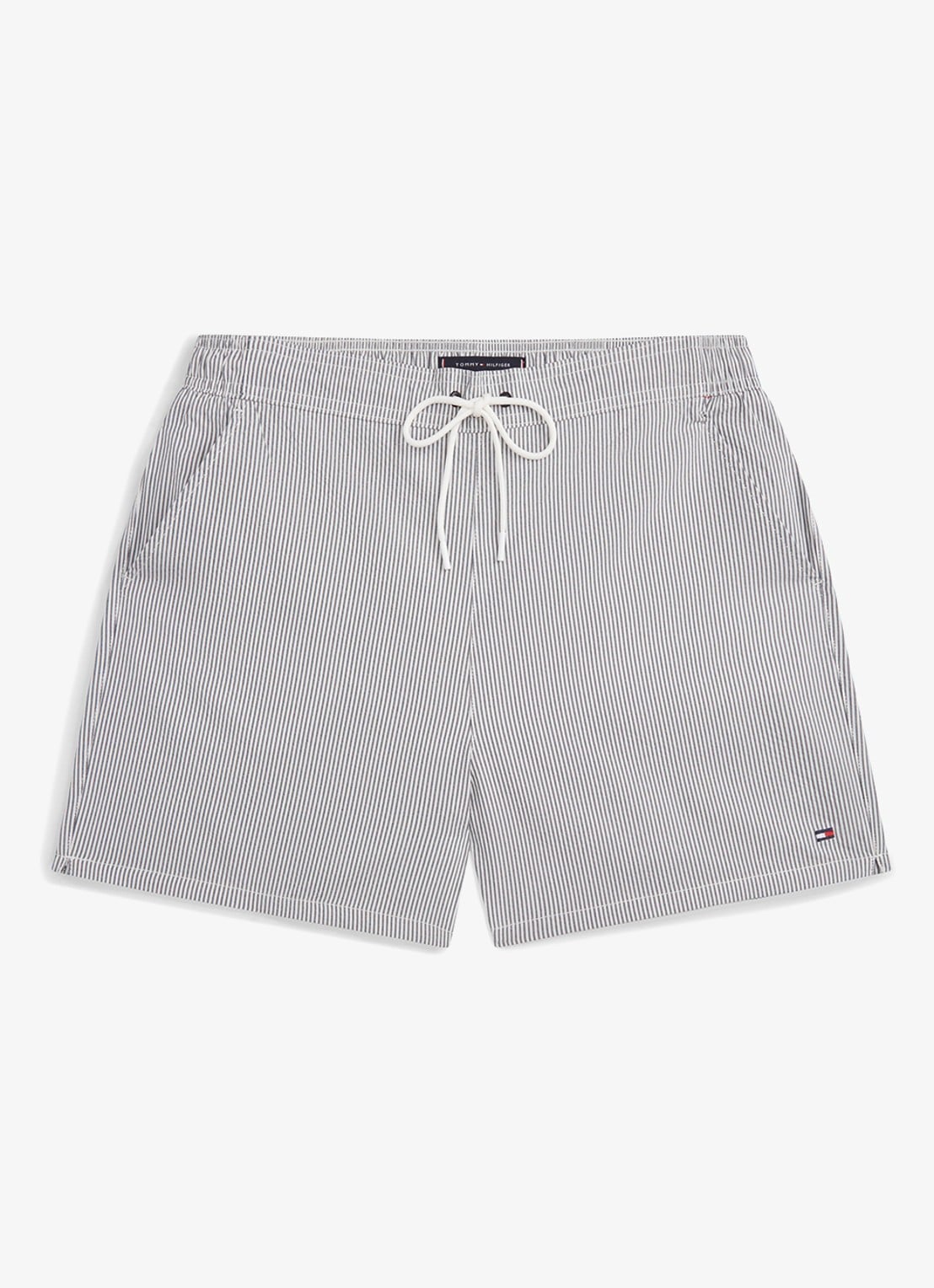 Tommy Hilfiger Zwemshorts met streepprint en logo - voorkant grijs
