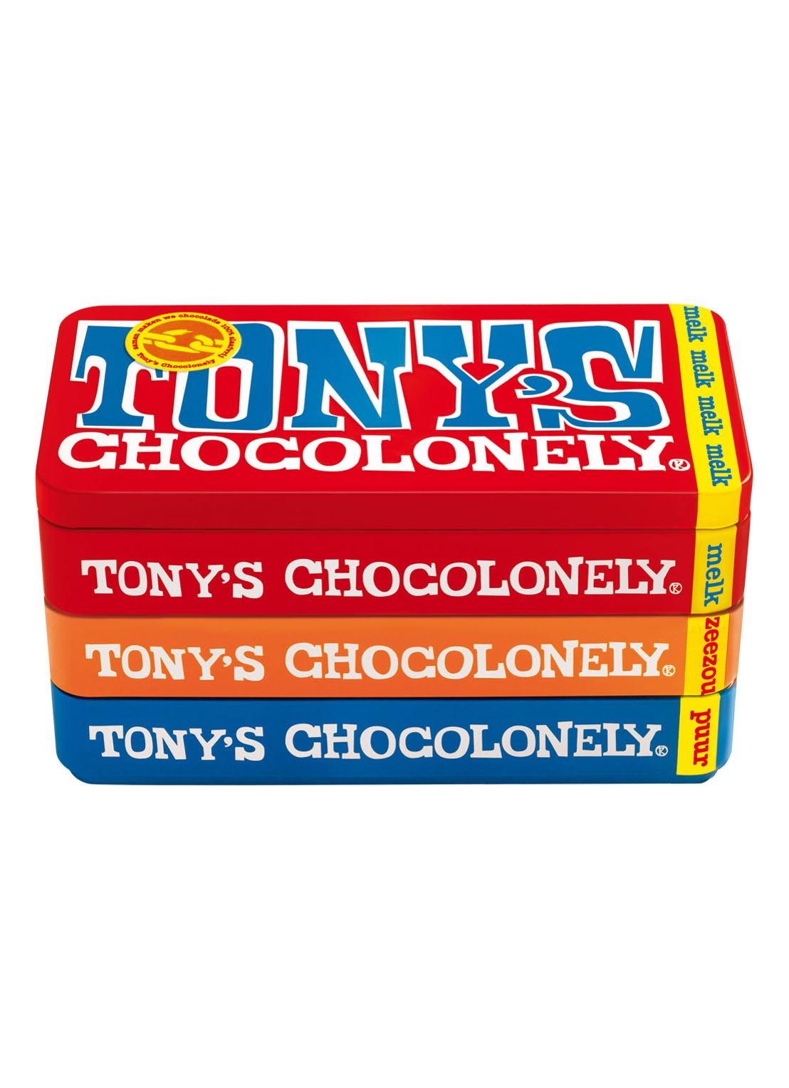 Tony's Chocolonely Cadeaublik met 3 chocoladerepen - voorkant undefined