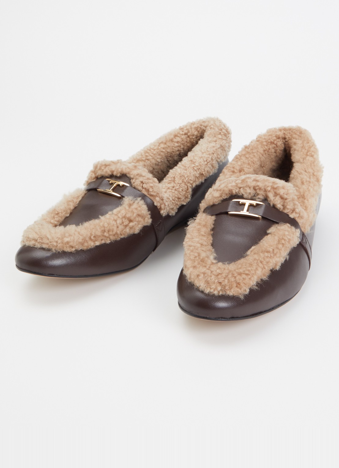 Toral Lily loafer van leer met schapenvacht - detail chocoladebruin