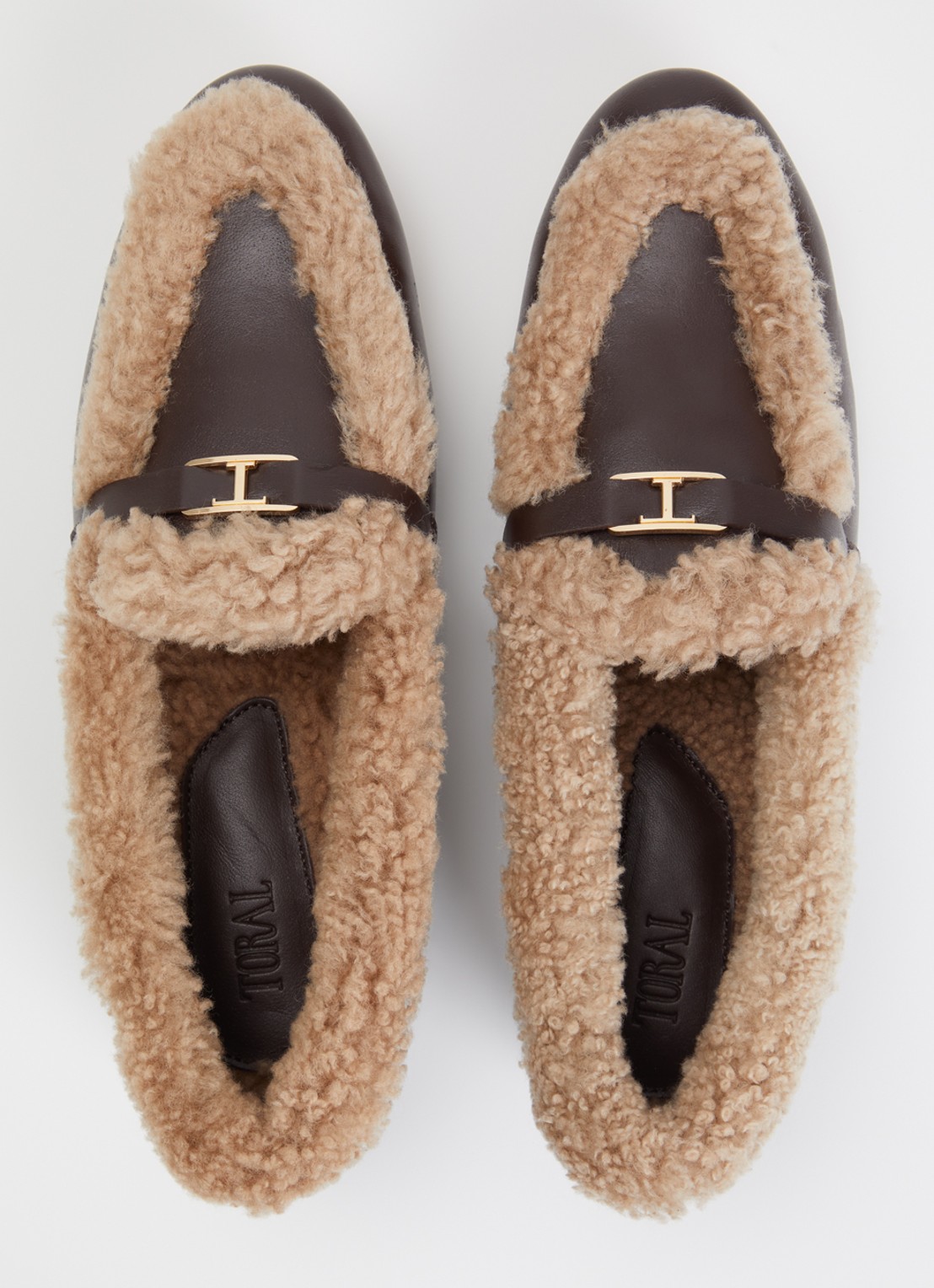 Toral Lily loafer van leer met schapenvacht - detail 2 chocoladebruin