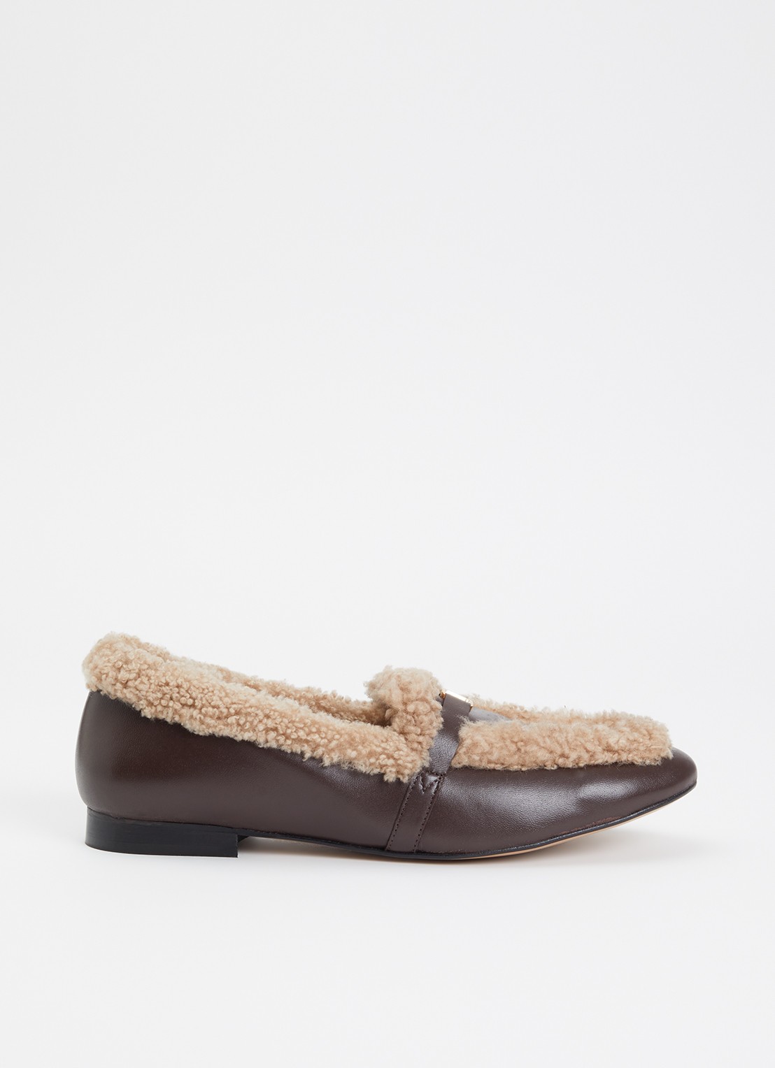 Toral Lily loafer van leer met schapenvacht - voorkant 4 chocoladebruin