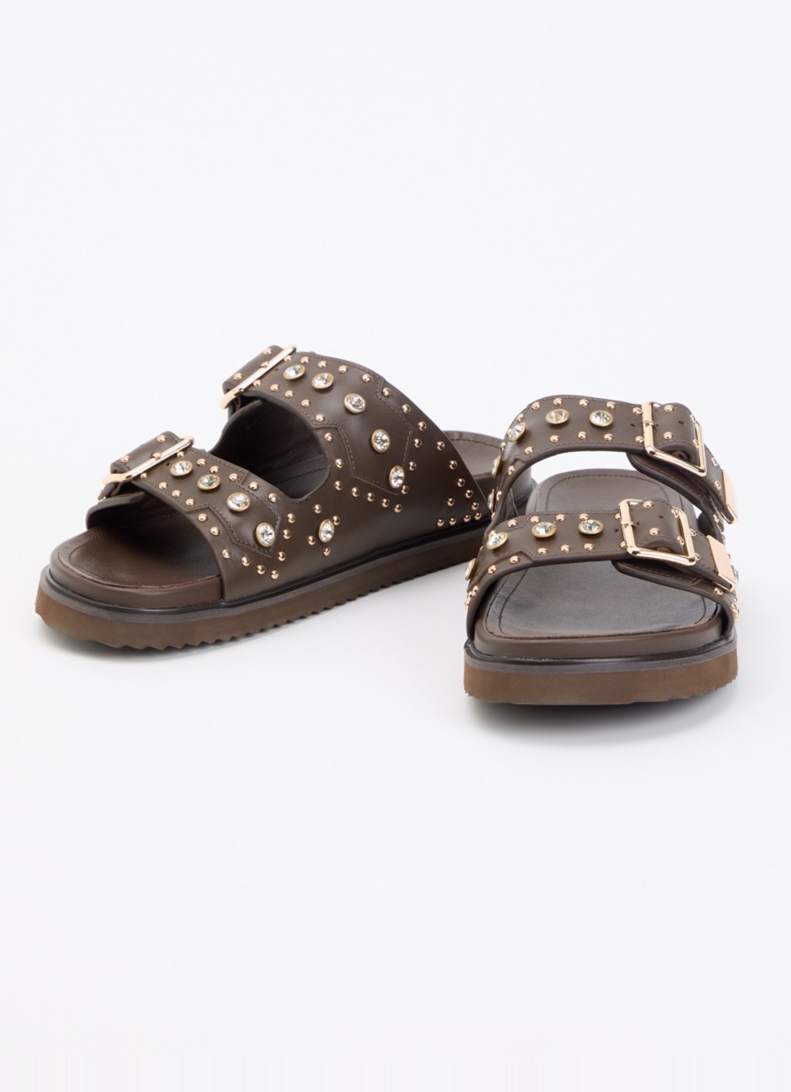 Toral Marta slipper van leer met studs - detail donkerbruin