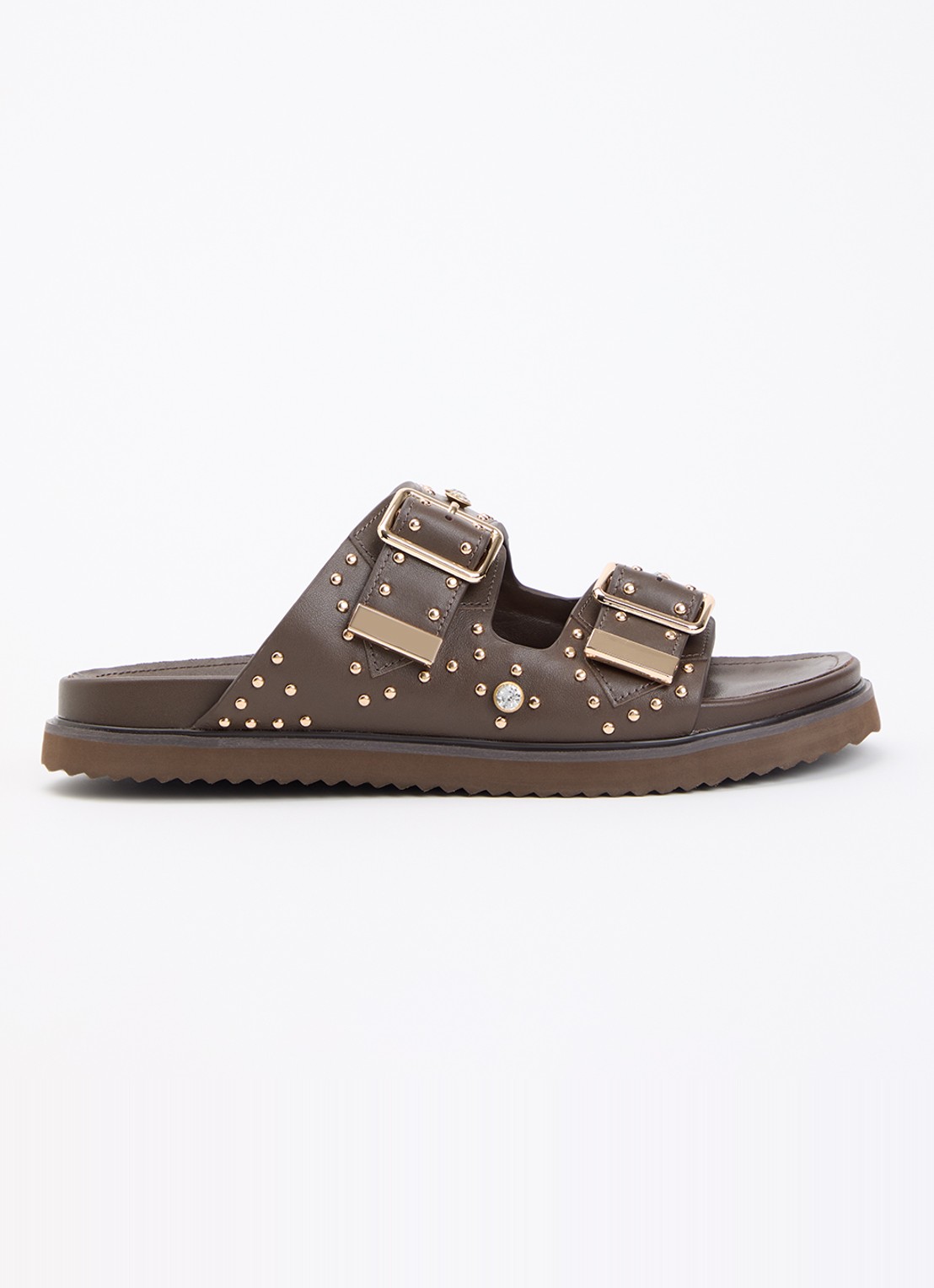Toral Marta slipper van leer met studs - voorkant 5 donkerbruin