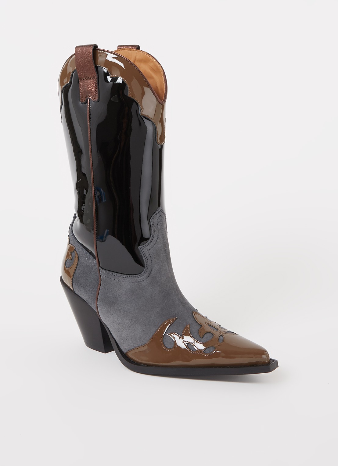 Toral Multi cowboylaars van lakleer met suède details - voorkant zwart