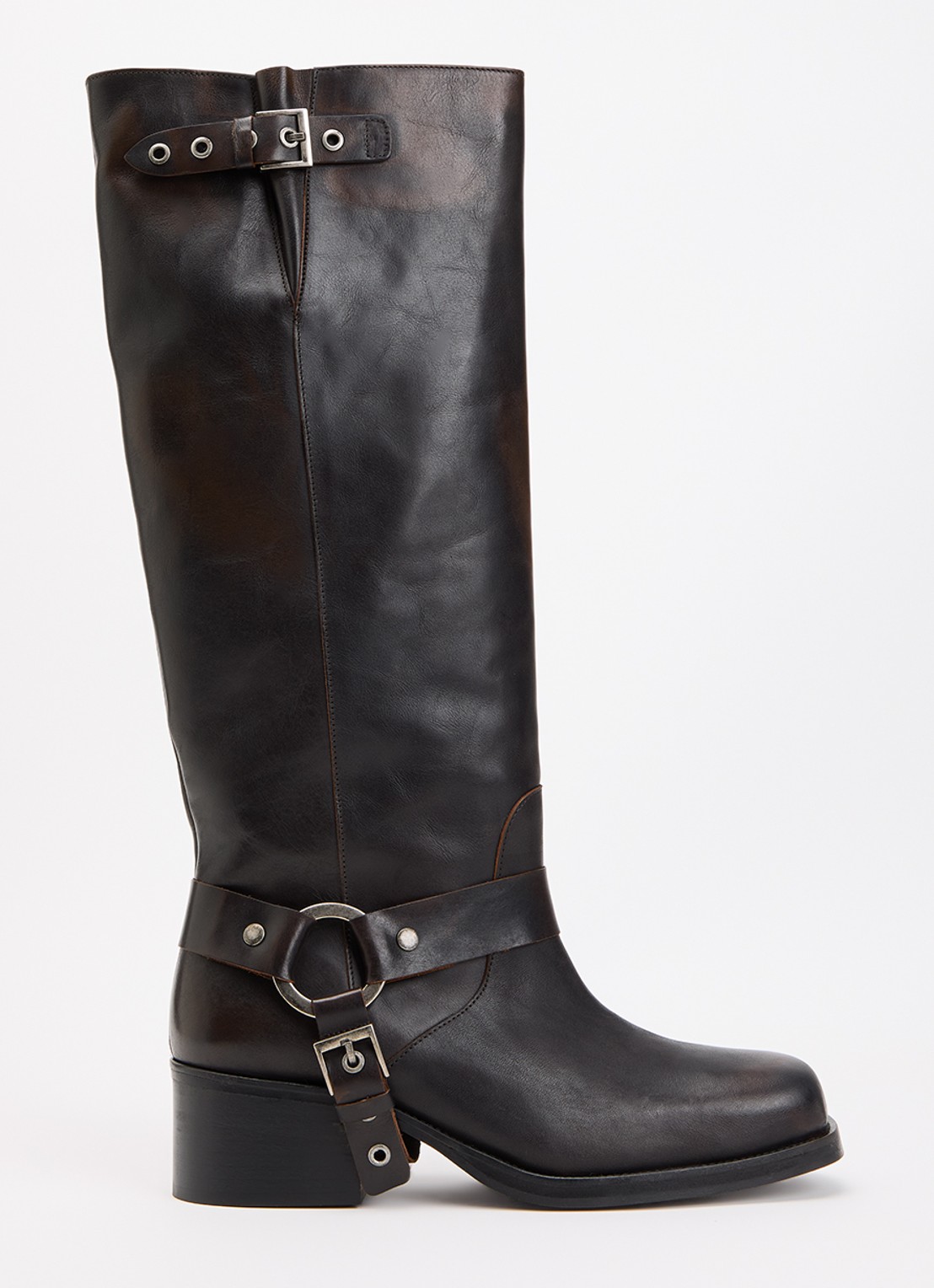 Toral Ronnie Laura biker boot van leer - voorkant donkerbruin