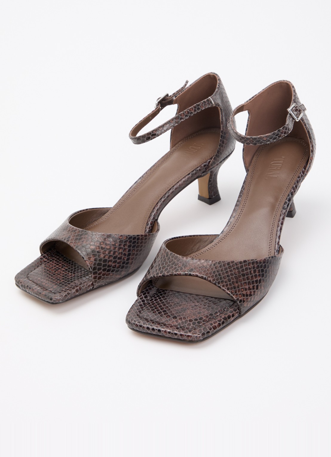 Toral Rubby sandalette van leer met slangenprint - detail 2 bruin