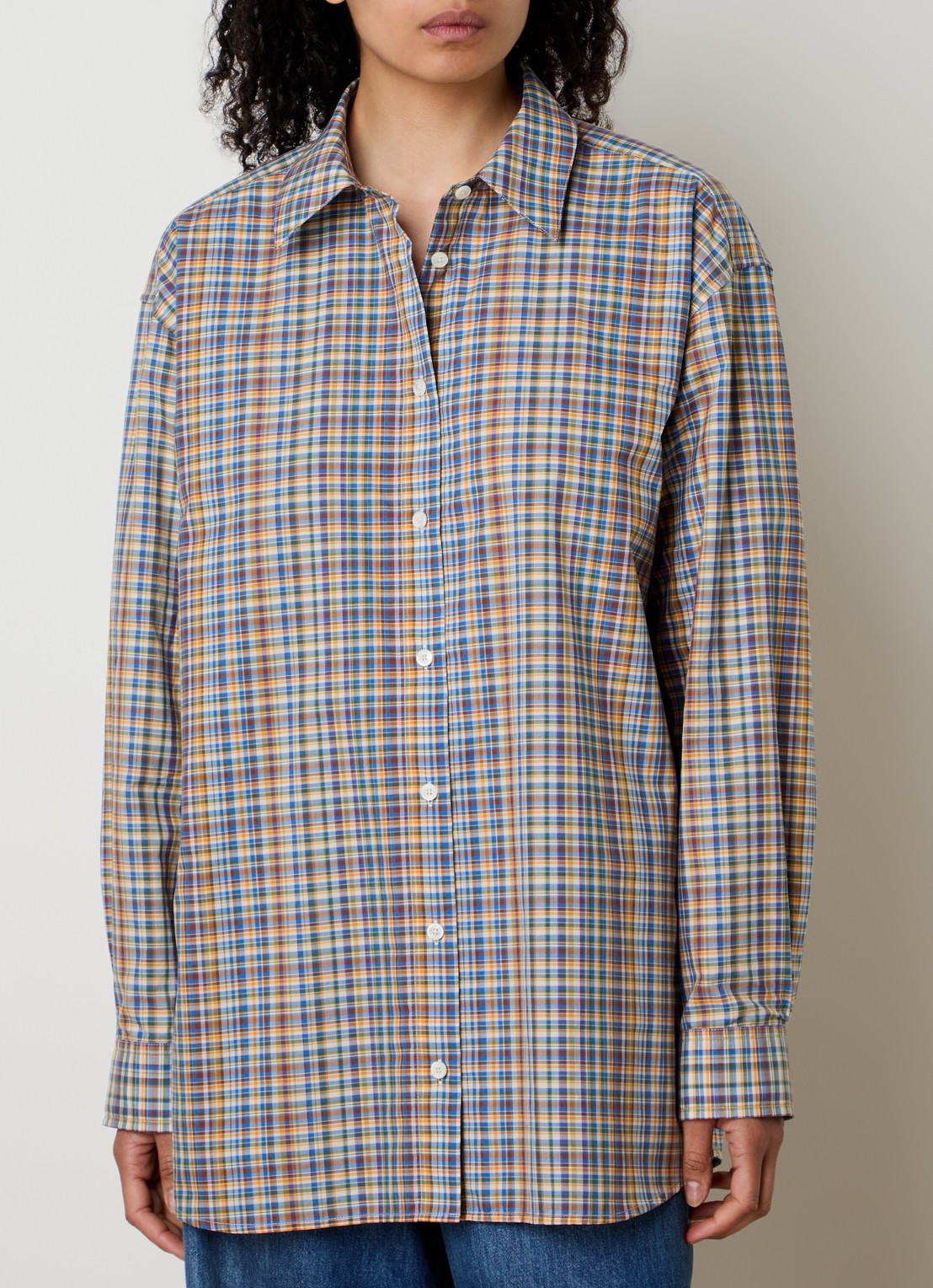 TOTEME Blouse met ruitdessin  - detail okergeel