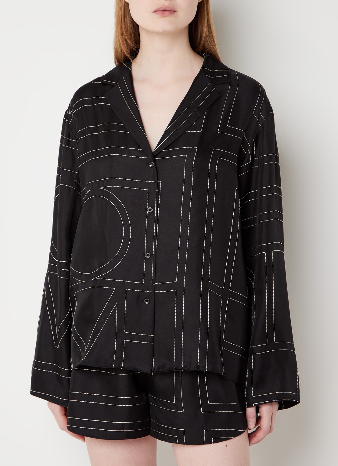 TOTEME Blouse van zijde met grafische print - detail 4 zwart