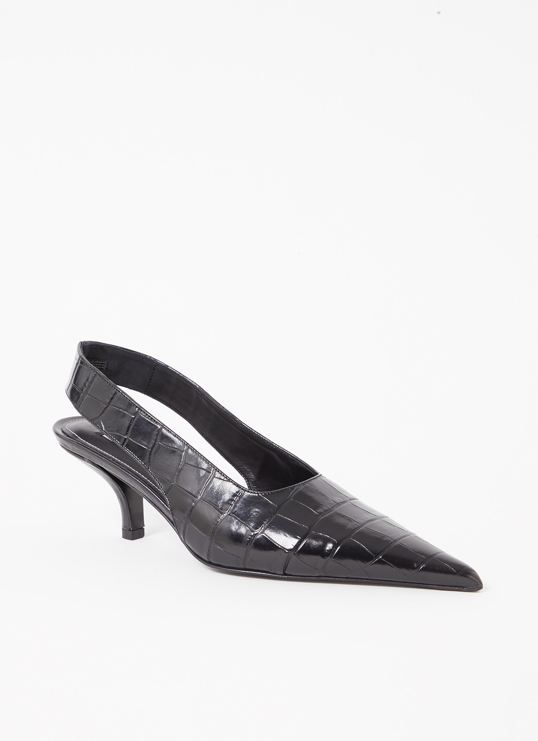 TOTEME Classic slingback van leer met crocostructuur - voorkant zwart