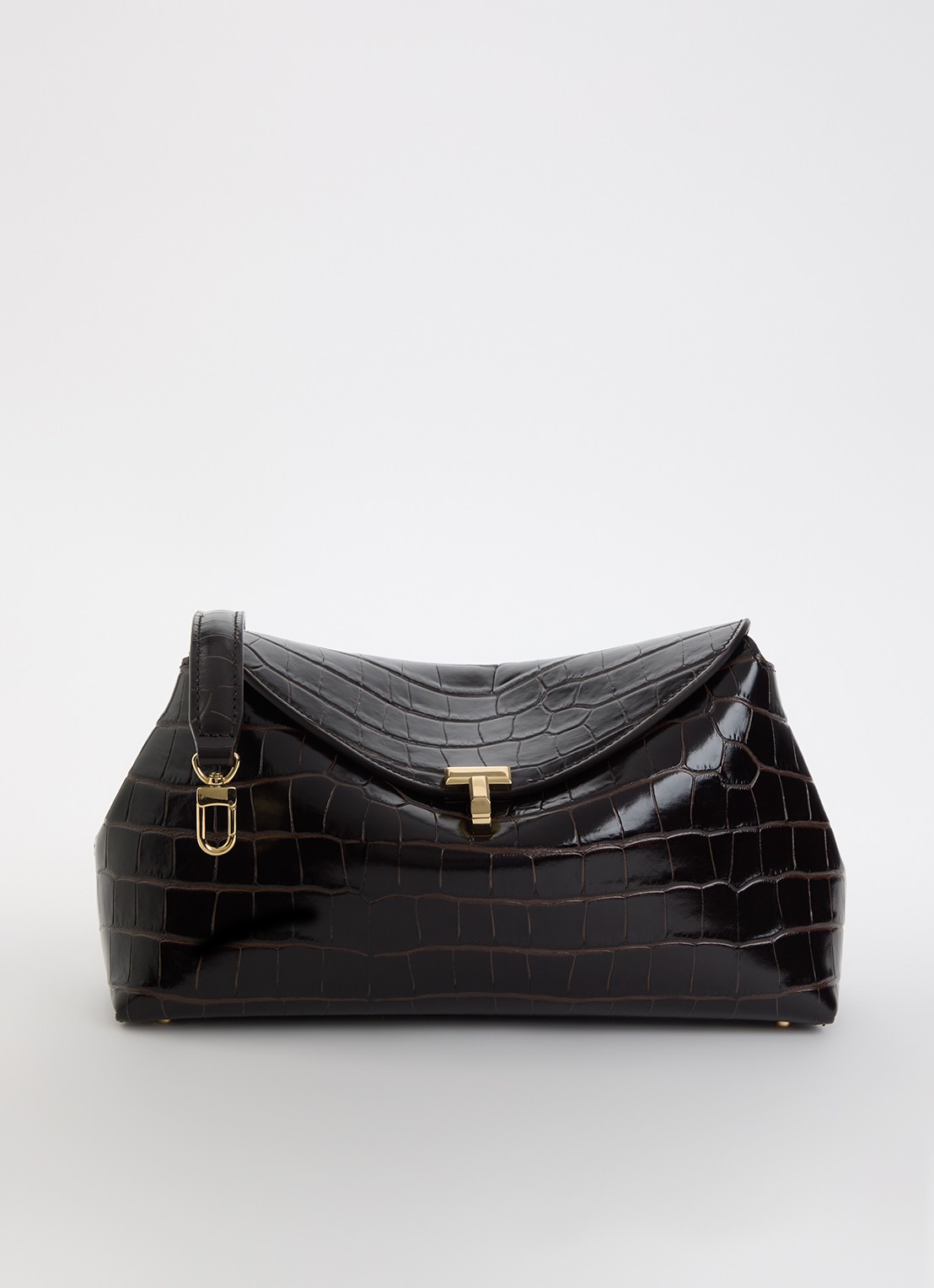 TOTEME Clutch van kalfsleer met crocostructuur - voorkant donkerbruin