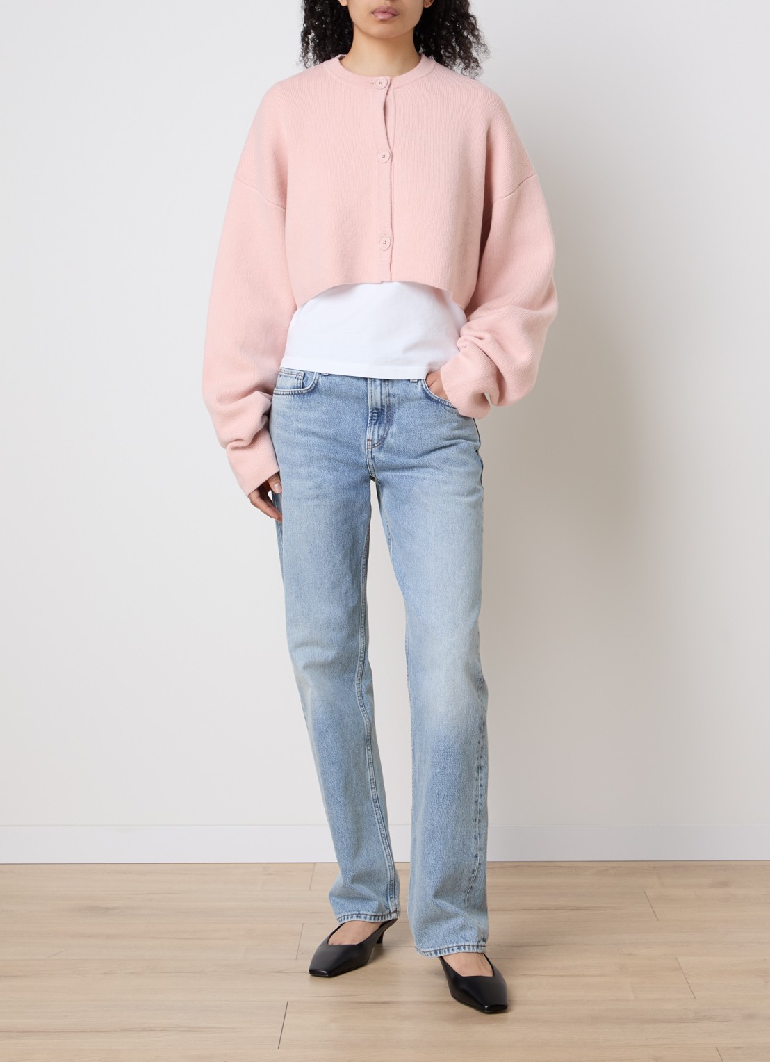 TOTEME Cropped fijngebreid vest met ronde hals - voorkant 3 oudroze