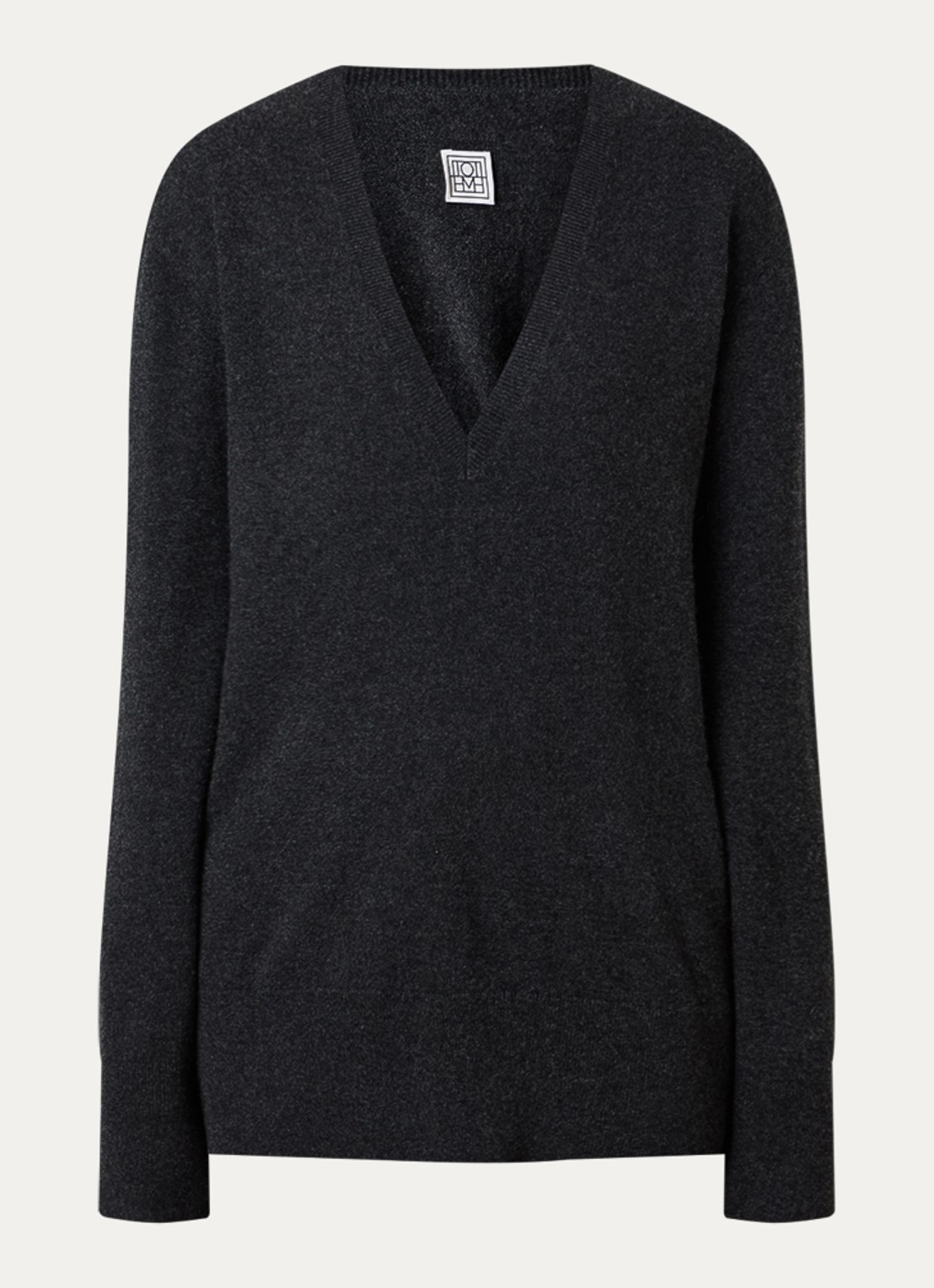 TOTEME Fijngebreide pullover van kasjmier met V-hals - voorkant 2 antraciet