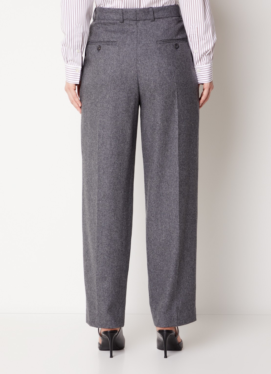 TOTEME High waist loose fit pantalon in wolblend met plooidetail - achterkant 3 donkergrijs
